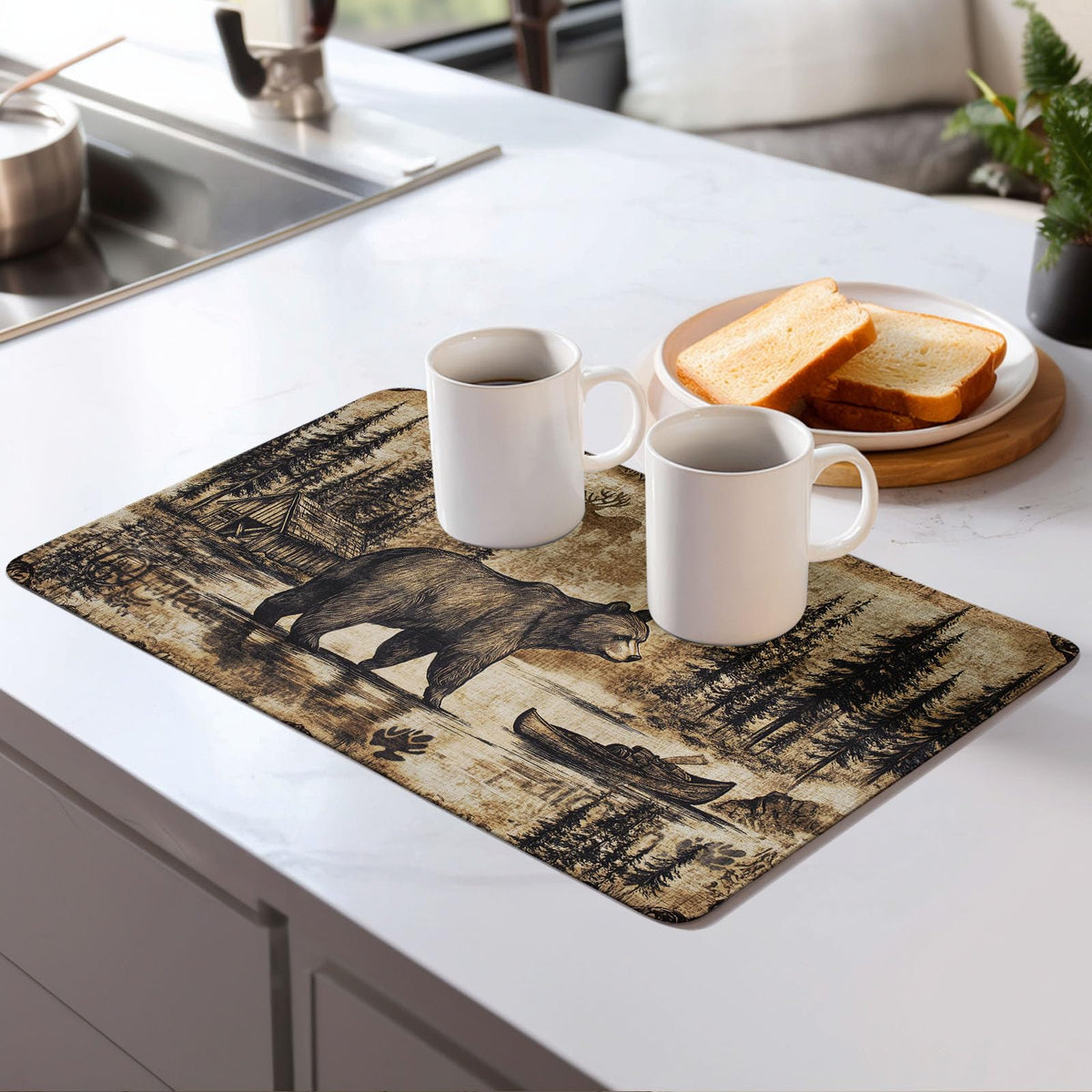 Carbine Bear Dish Drying Mat for Kitchen Counter Microfiber Super Absorbent Non (Beer)