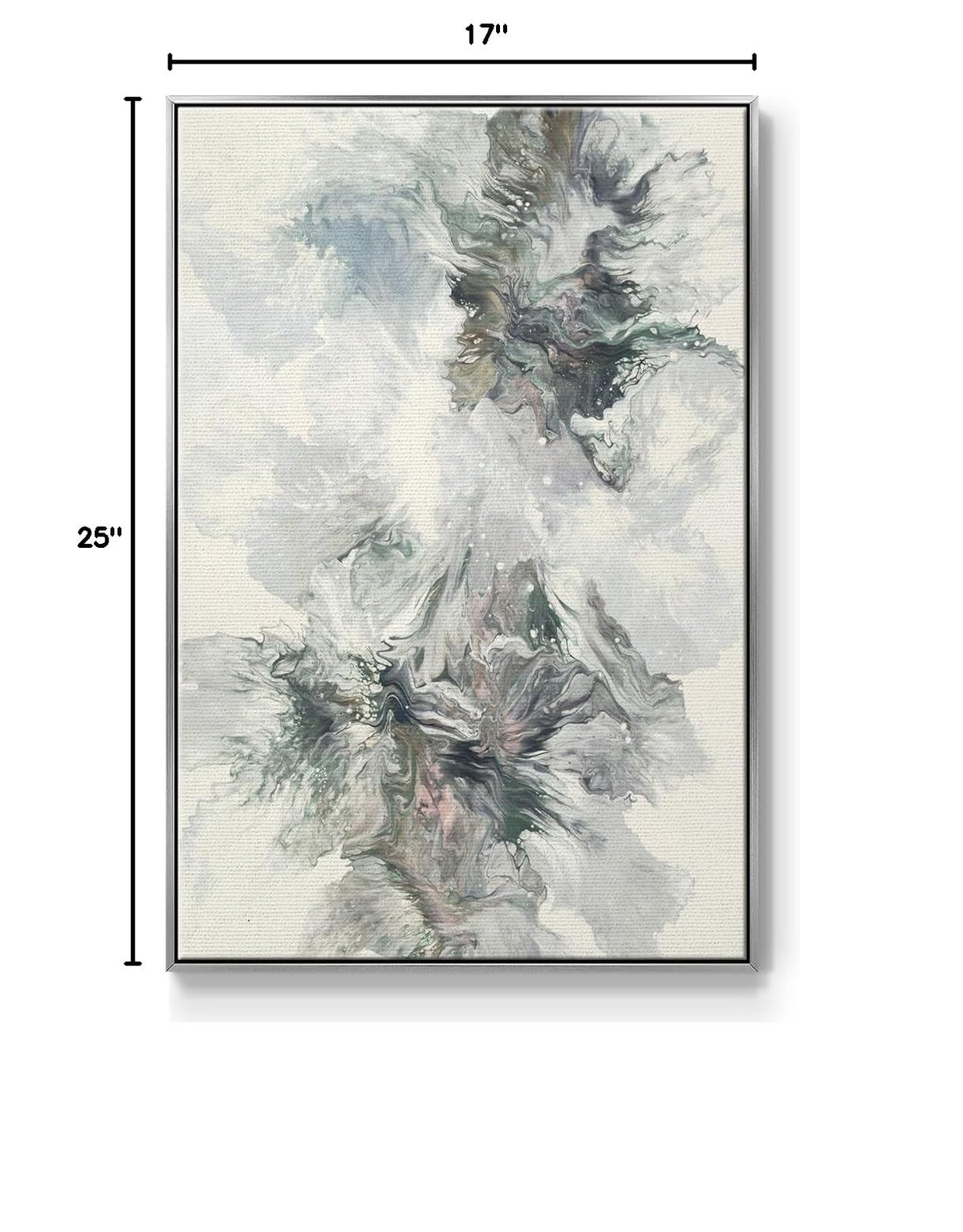 Canvas Art Paintings for Living Room White Flowing Fluid Movement Abstract Silver Floater Frame Prints for Kitchen Hotel Bedroom Walls (25"L x 17"W / Dancing With Passion)