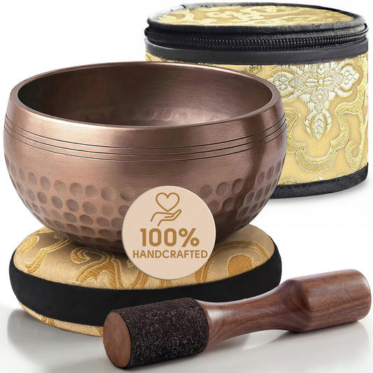 Tibetan Singing Bowl Set (Brown Glossy / With Case)
