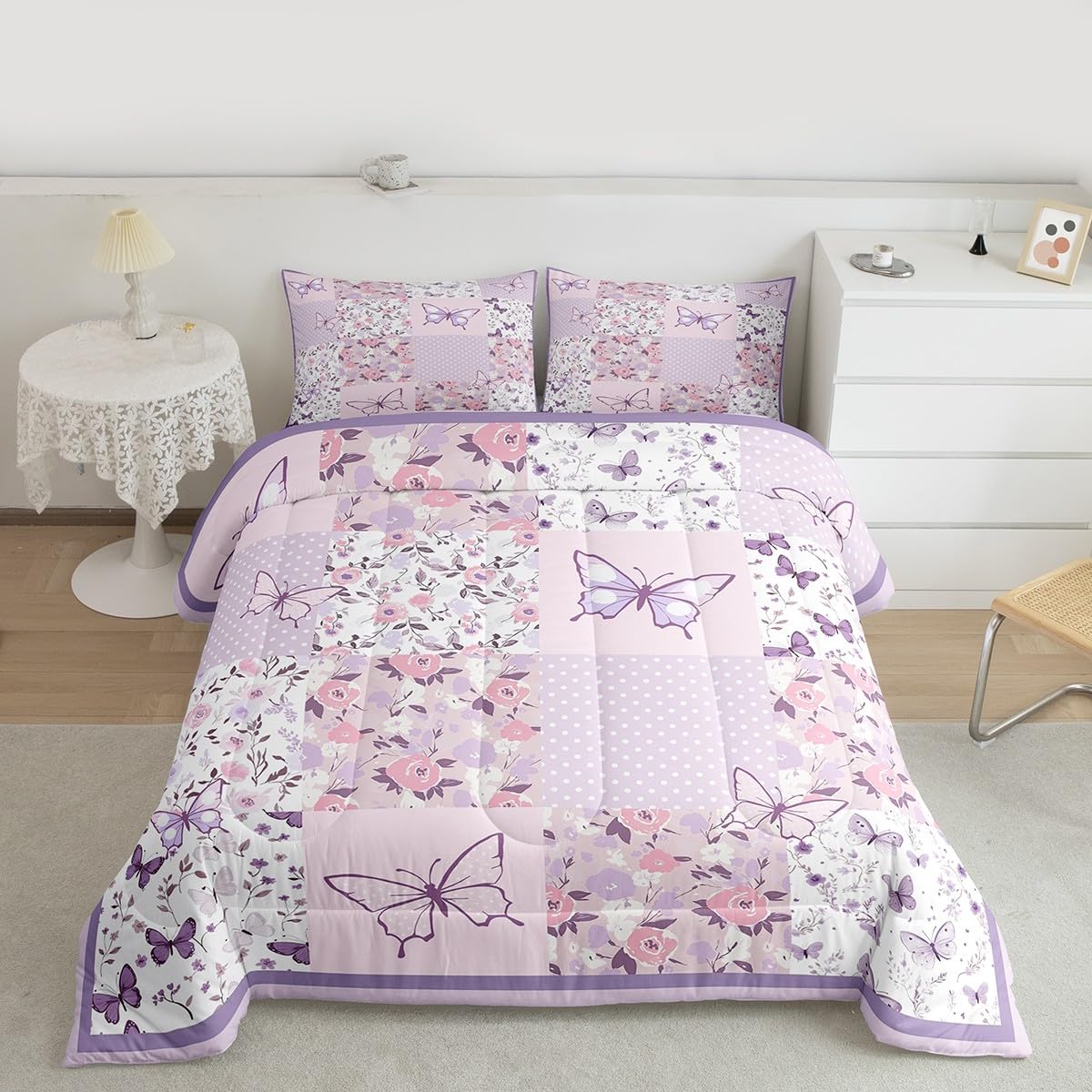 Girls Purple Butterfly Bedding Set Toddler 3 Pcs for Boys Girls (Multi 822 / Toddler)