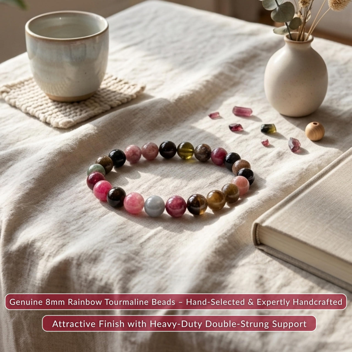 Rainbow Tourmaline Bracelet 8mm Beaded Bracelet (Rainbow Tourmaline / Medium)