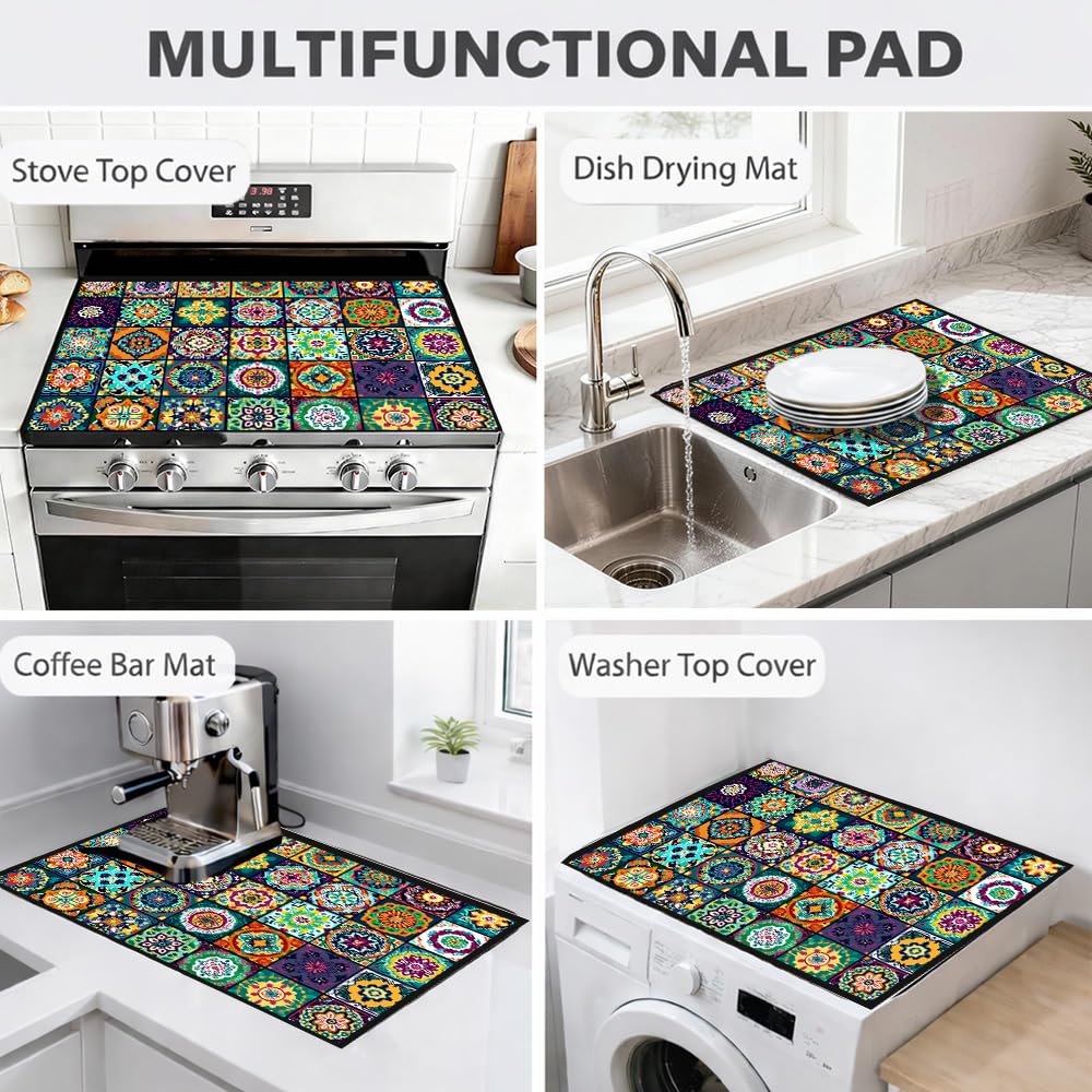 Bohemian Stove Top Cover 28x20 Inch Colorful Pattern Glass Cooktop Cover (Colorful2094)