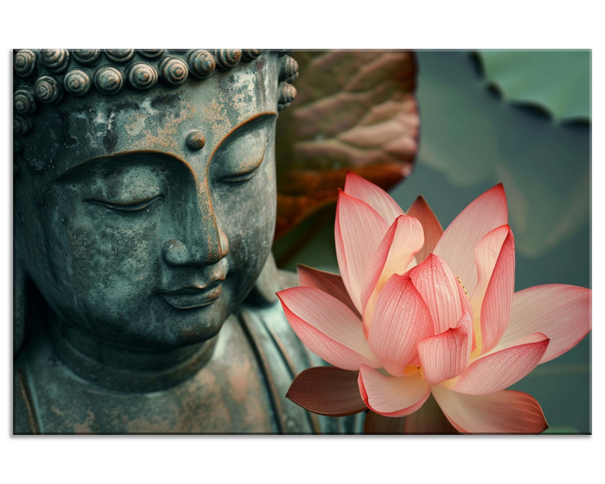 1Pcs Zen Buddha Lotus Flower Canvas Wall Art Spiritual Decor for Meditation Peaceful Home Decor Asian Cultural Symbolism Tranquil Art for Living Room Bedroom Office Ready to Hang (36"L x 24"W / 1PCS-Buddha)