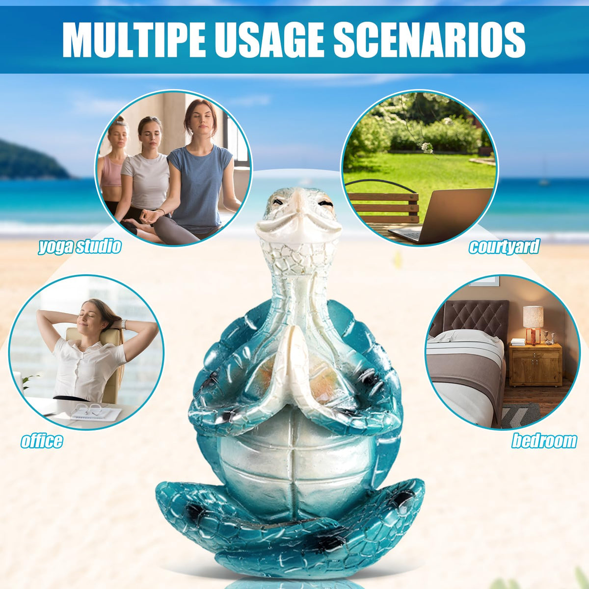 4 Pcs Sea Turtle Figurines Resin Meditation Yoga Statue Gift (Stylish)