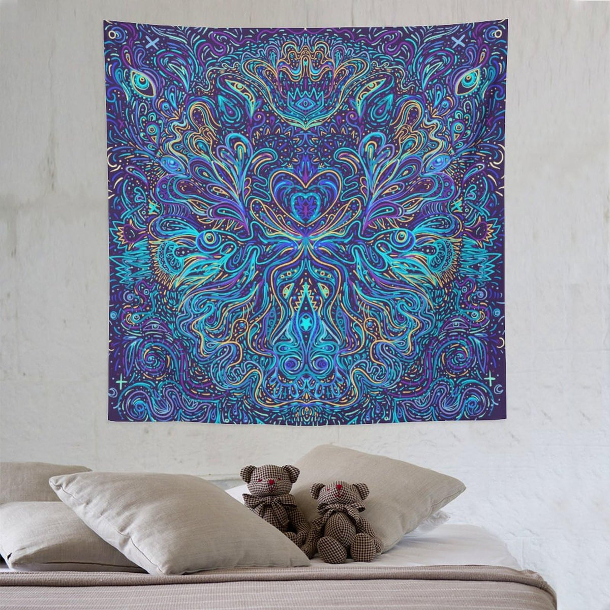 Hippie Bohemian Mandala Tapestry Wall Hanging Indian Gypsy Abstract Flower Floral Texture Print Tapestries Home Decor for Living Room Bedroom Apartment Farmhouse Dorm 60"x60" (60"L x 60"W / Mandala-8)