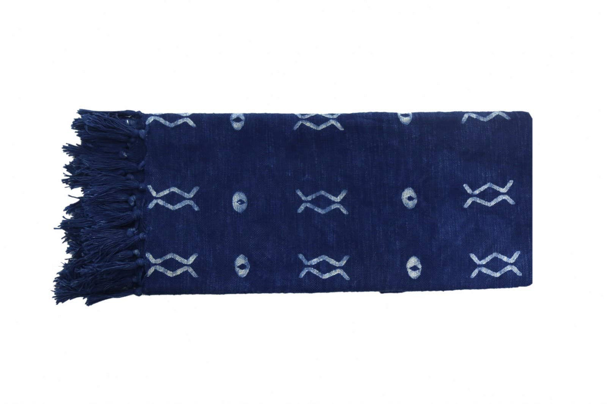 100% Cotton Throw Blanket Indigo Throw Blanket Handloomed Cotton Throw Mudcloth Designer with Tassels Handmade Premium Quality Home Decor (Indigo / Zen (120 x 170 Cms))