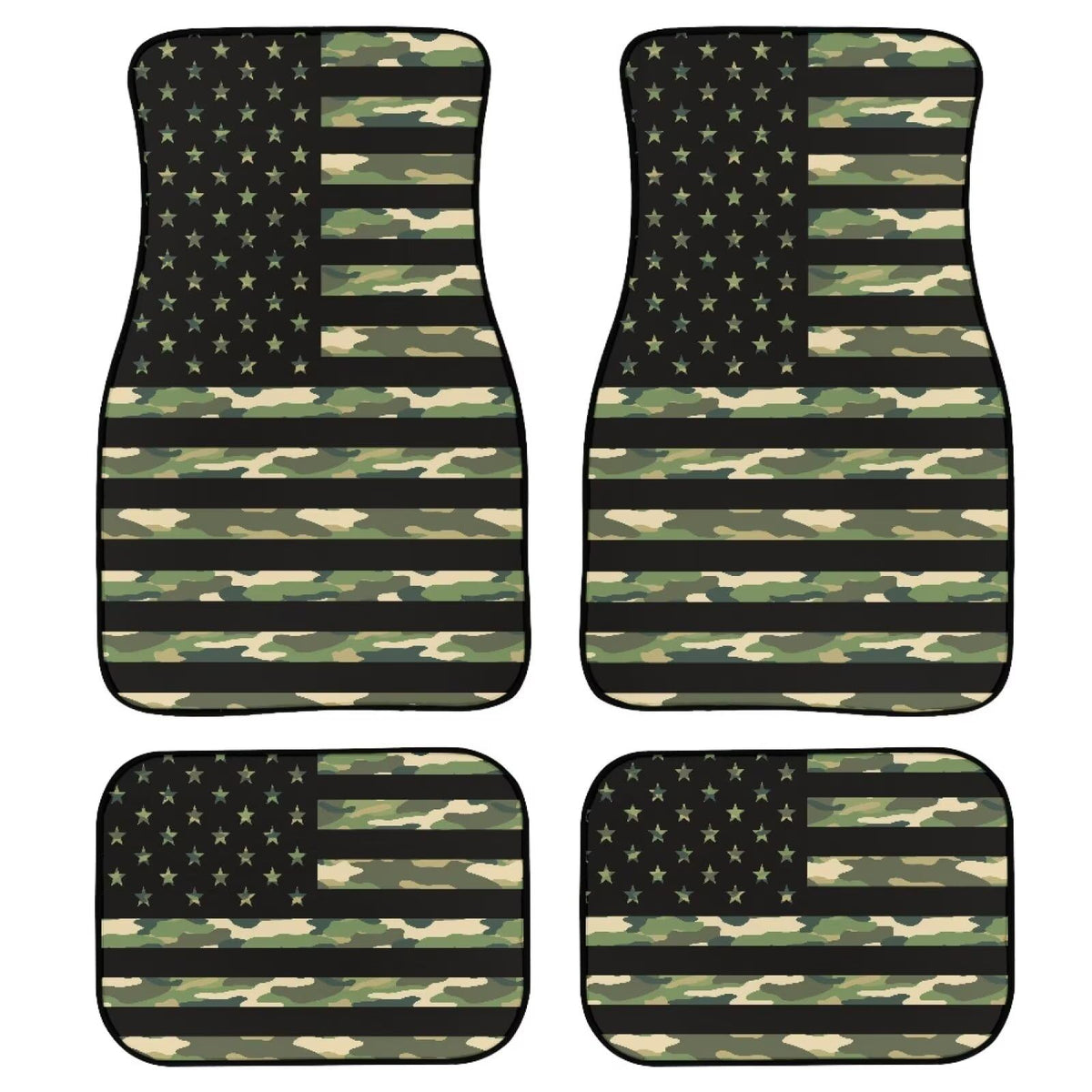 American Flag Car Rubber Floor Mats Green Camouflage Car Carpet Mat Set Automotive Foot Pads Automotive Floor Mats Rubber Non Slip & Washable (Green Camouflage American Flag)