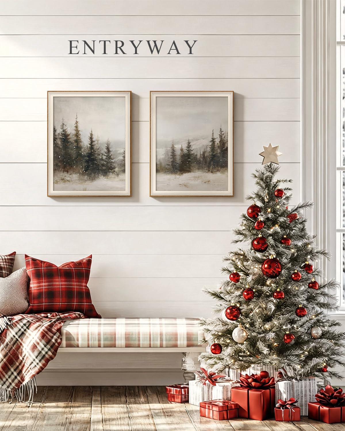 Framed Christmas Pine Forest Landscape Wall Art Set (Silent Forest / 16"L x 20"W)