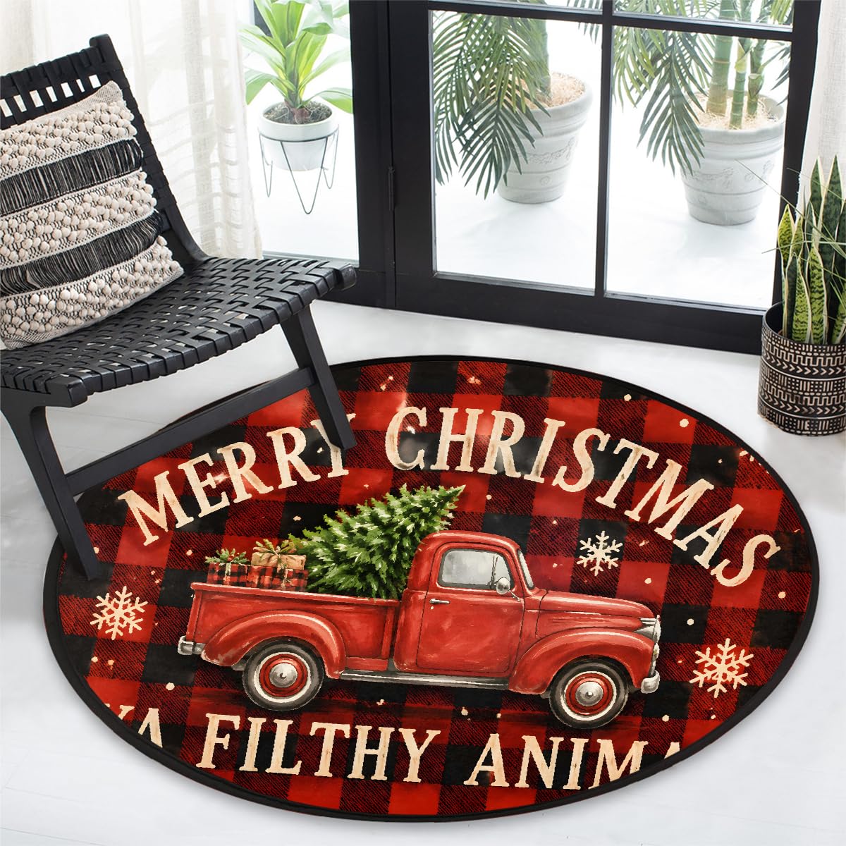 3 Ft Christmas Round Rug Circle Area Rugs Circular Door Mat for Indoor (B:d-29 / 3' (Round))