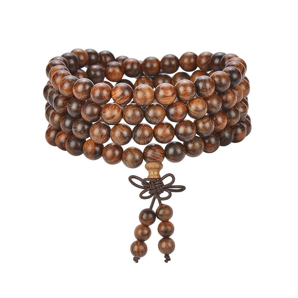Mala Beads Bracelet 108 8mm Beaded Bracelet Sandalwood Elastic (8mm Black Rosewood)