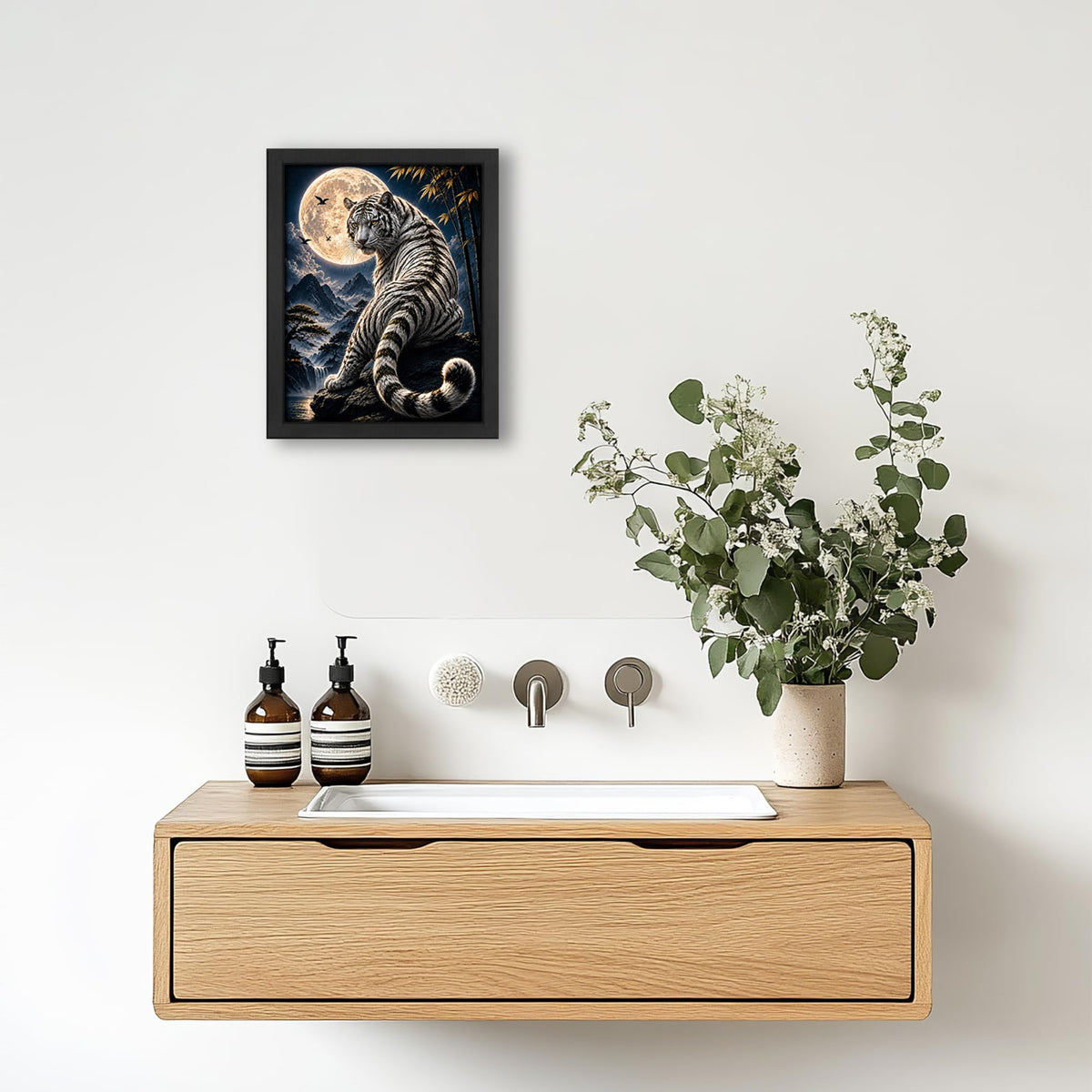 White Tiger Moon Decor Wall Art (Wall Art Framed 57 / 16"L x 12"W)