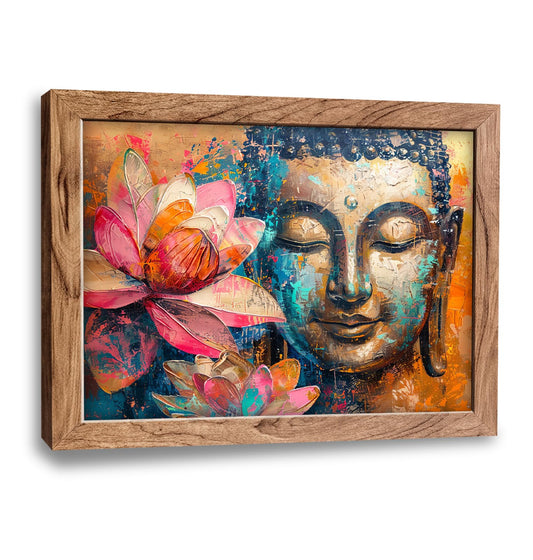 Buddha Bathroom Framed Wall Art Colorful Zen Lotus Pictures Wall Decor Abstract Buddha Canvas Painting Artwork Buddhist Meditation Home Decorations for Buddhism Room Bedroom 16"x12" (Zen Lotus Buddha / 16"L x 12"W)
