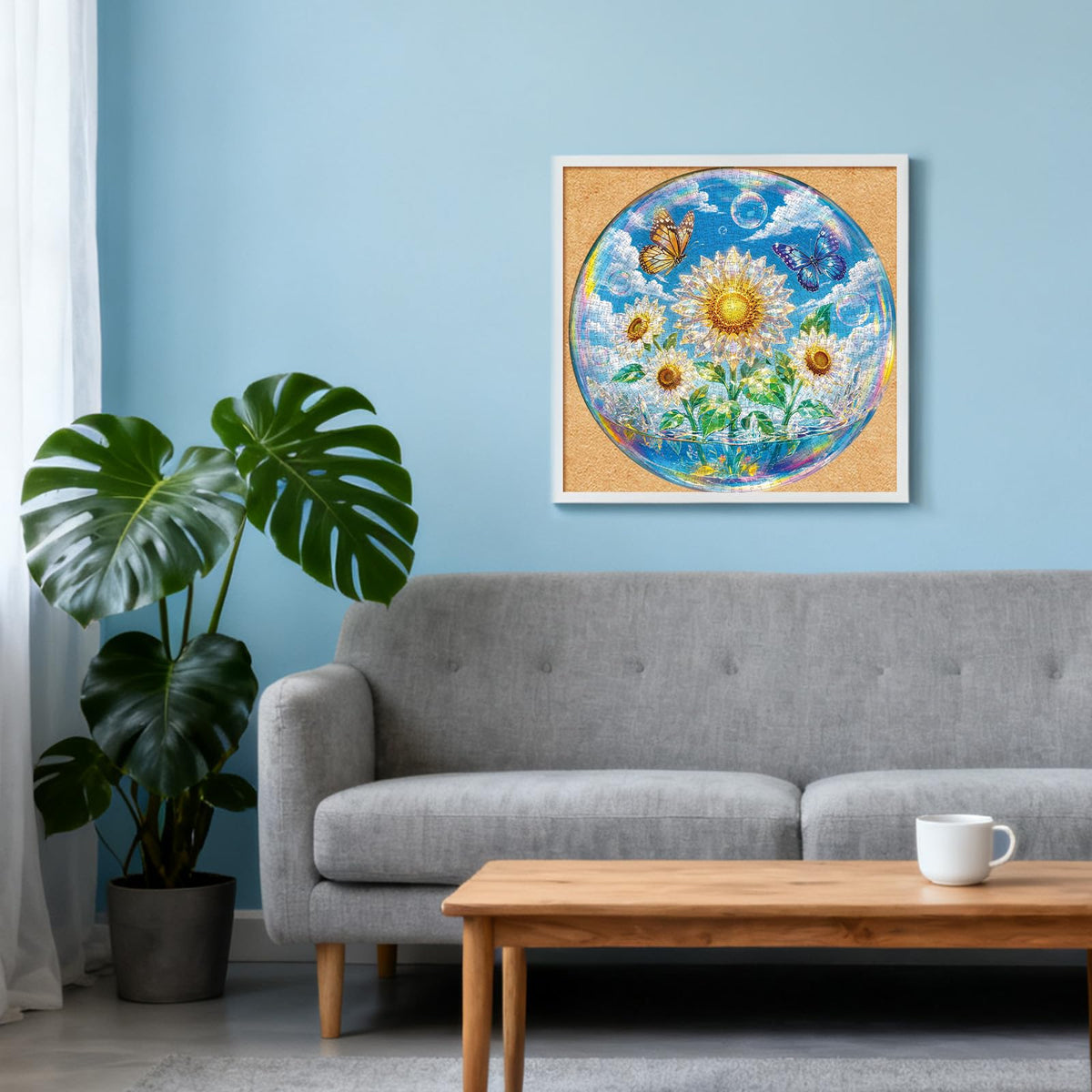 1000 Piece Jigsaw Round Puzzle for Adults (F-sunflowers & Butterflies)
