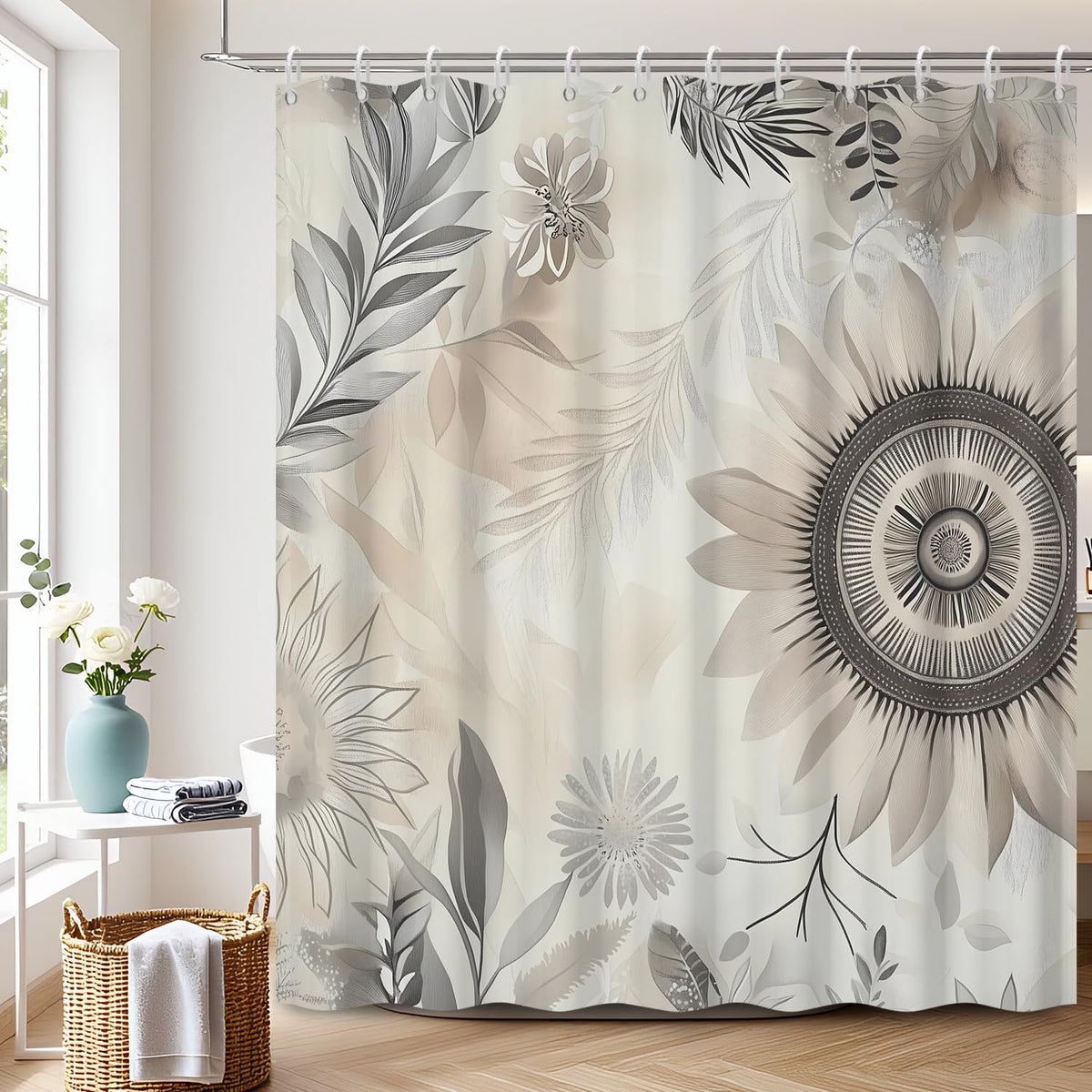 Boho Floral Shower Curtain with Hooks (Boho Flower / 72"W x 72"L (Pack of 1))