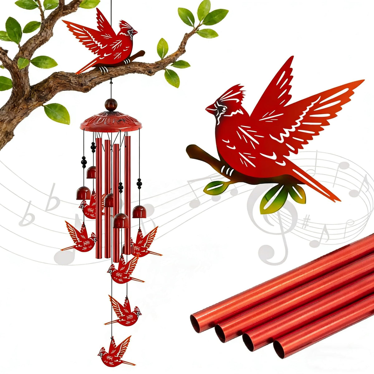 Cardinal Wind Chimes for Outside (35"Cardinal)