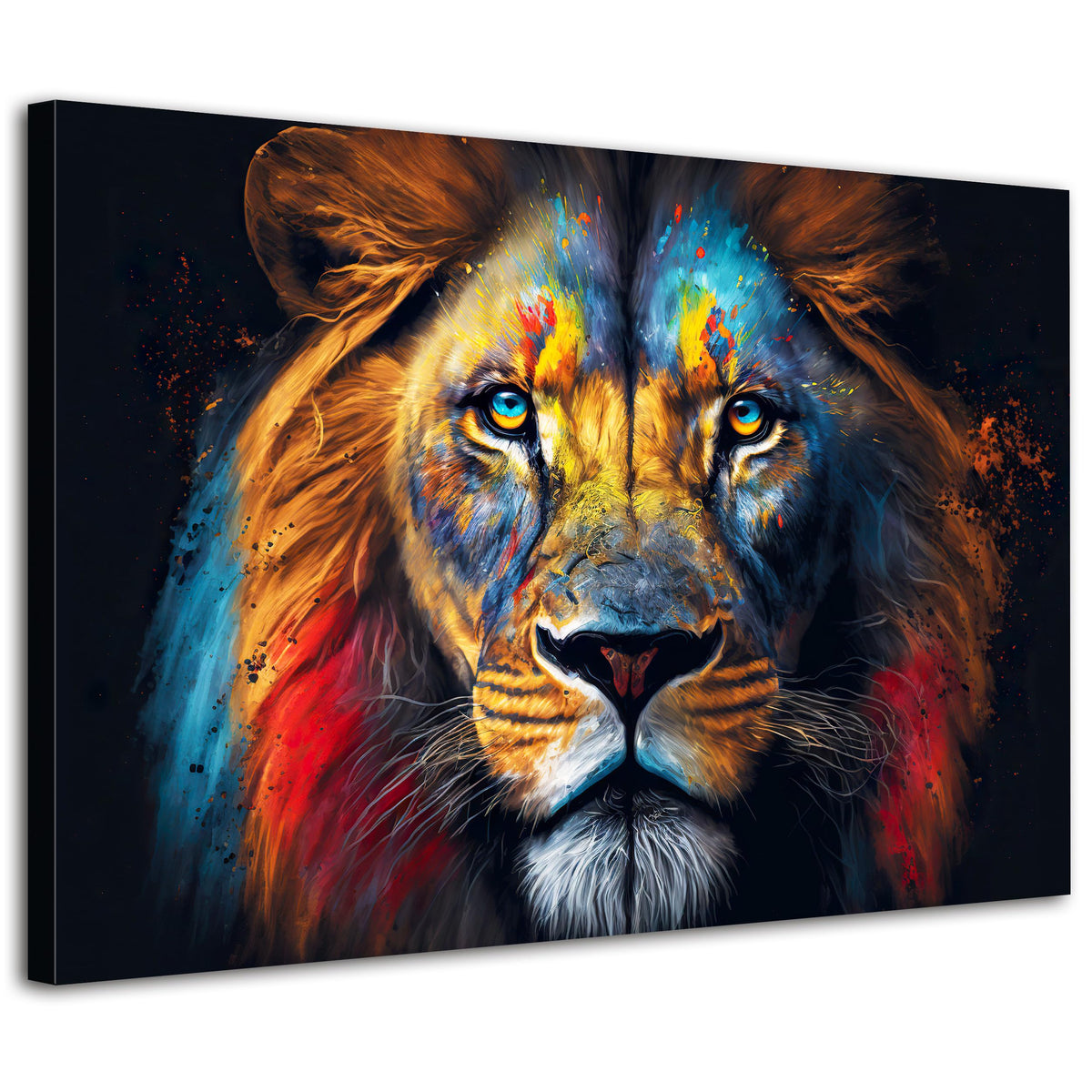 Framed Colorful Lion Wall Art Wildlife Animals Pictures Living Room Wall Decor 32x48” Abstract Graffiti Lion Portrait Jungle Painting Artwork for Boys Men Bedroom Living Room Home Decorations (48"L x 32"W / SCTYLION)