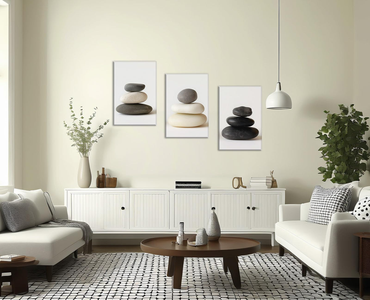 Large Spa Stones Canvas Art 3Pcs Zen Wall Decor Framed Picture Meditation Spiritual Painting Balancing Stones Poster Prints for Living Room Yoga Room Bathroom (Zen-9 / 24.00"x36.00"x3P)