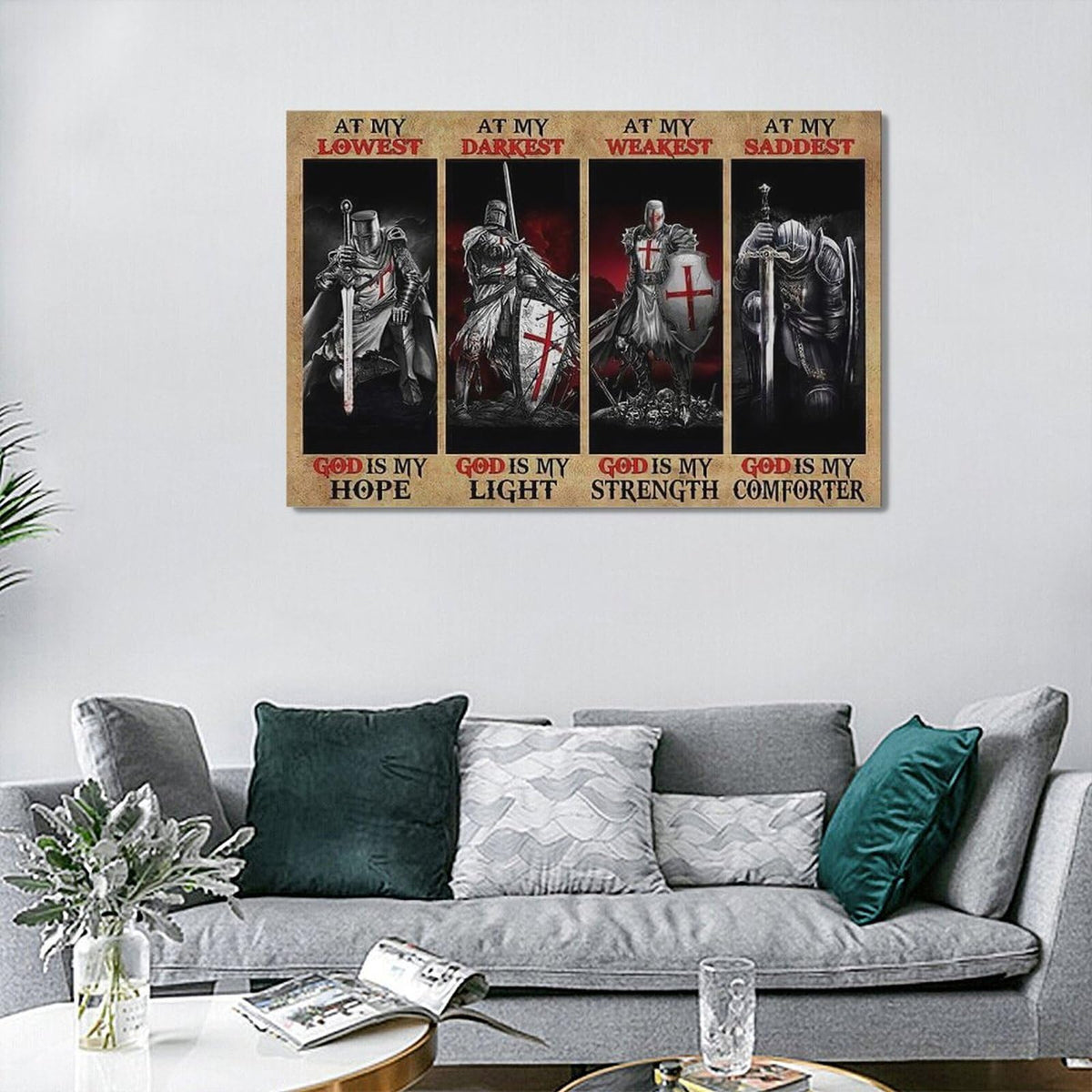 Armor of God Wall Art Warrior Knight Pictures Wall Decor Christian Warrior Canvas Prints Inspirational Quotes Painting Modern Artwork Home Decoration for Bedroom Living Room Office 24"x16" (Warrior / 24"L x 16"W)