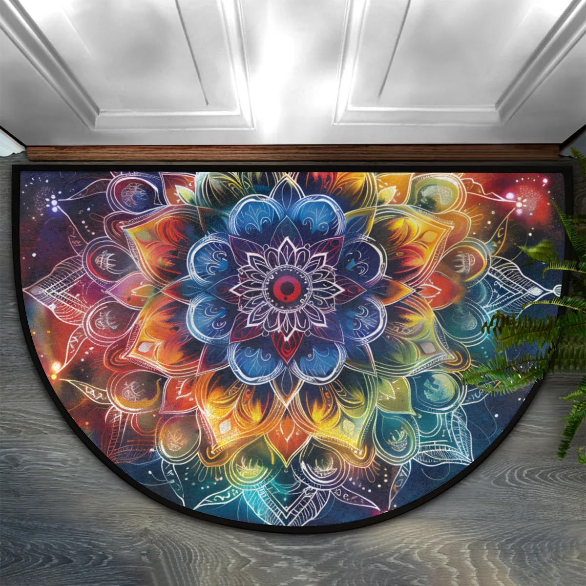 Mandala Galaxy Half Round Door Mat Semi Moon Rug Fireplace Carpet Area Rugs (A:a-7)