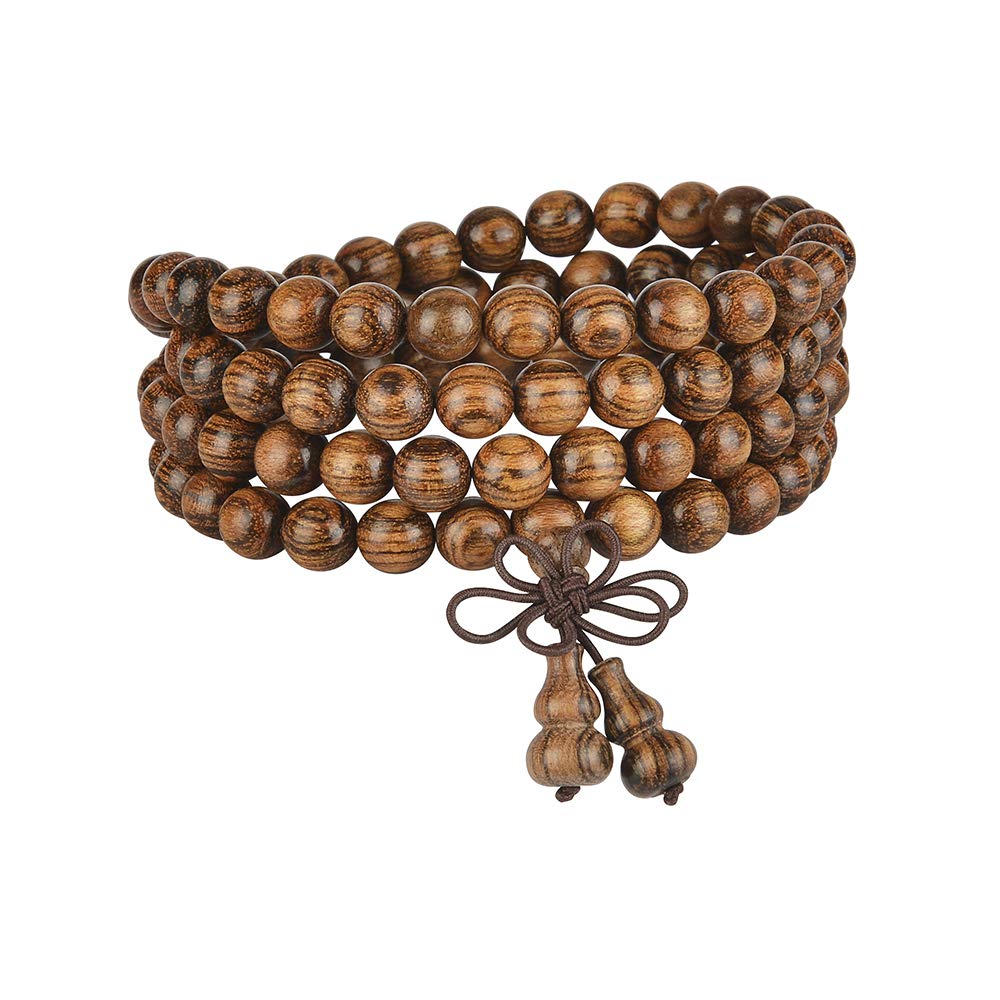 mala beads bracelet 108 8mm Beaded Necklace sandalwood elastic (Gourd - 8mm Tiger Wood)