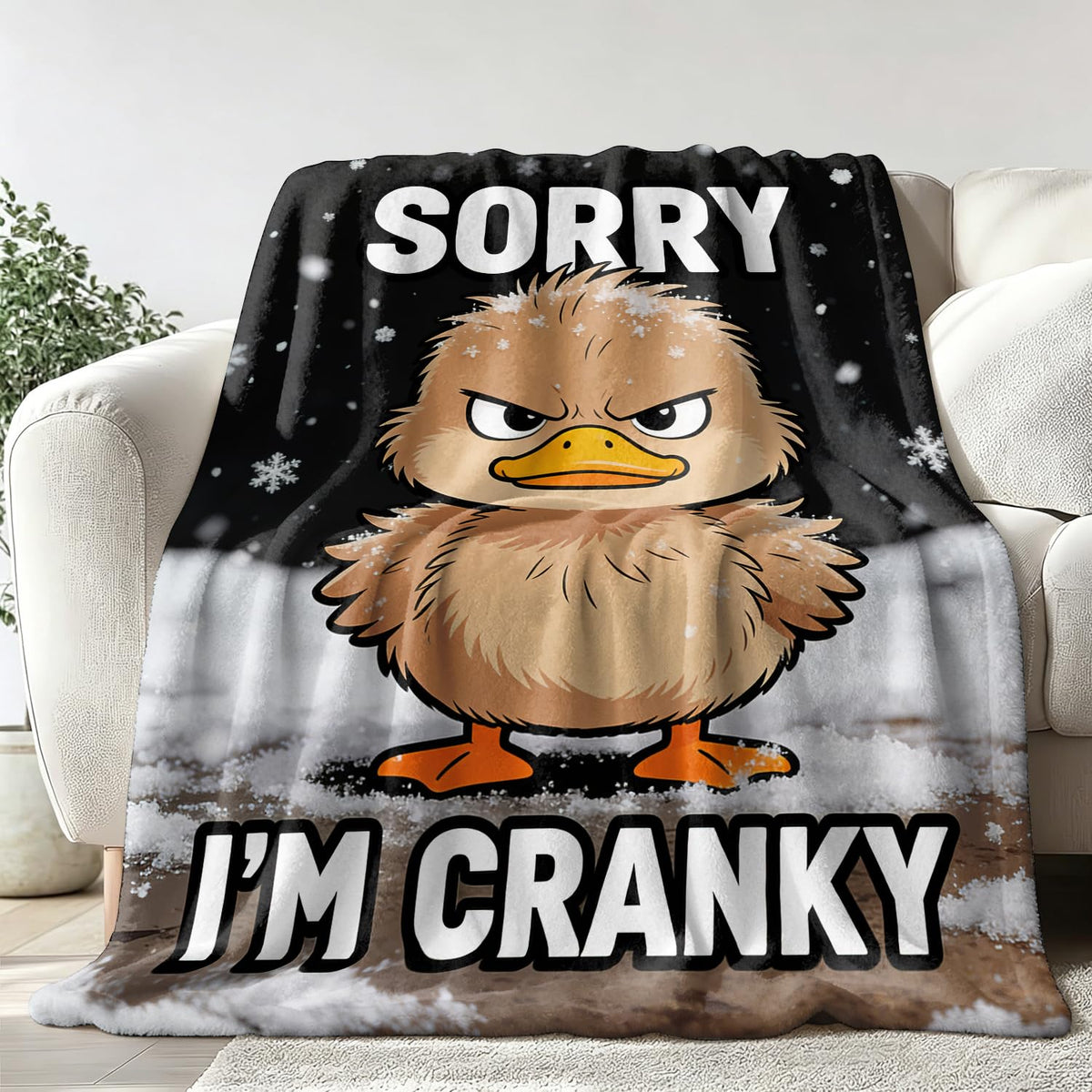 Funny Duck Throw Blanket Cartoon Cranky Animal Cozy Plush Flannel 50"X60" (Duck / 50"X60")