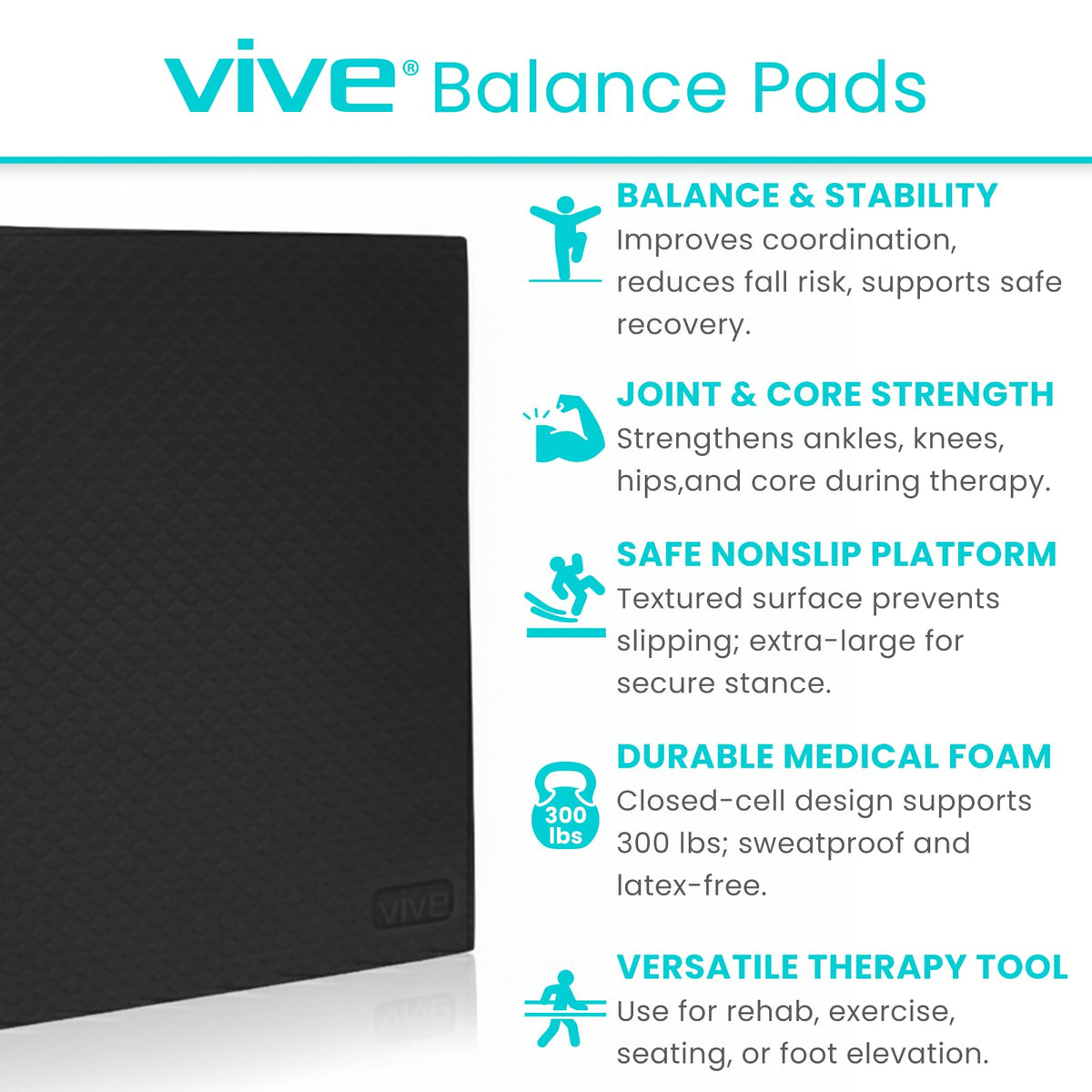 Balance Pad Foam Board Yoga Mat Block for Physical Therapy (Midnight Black)