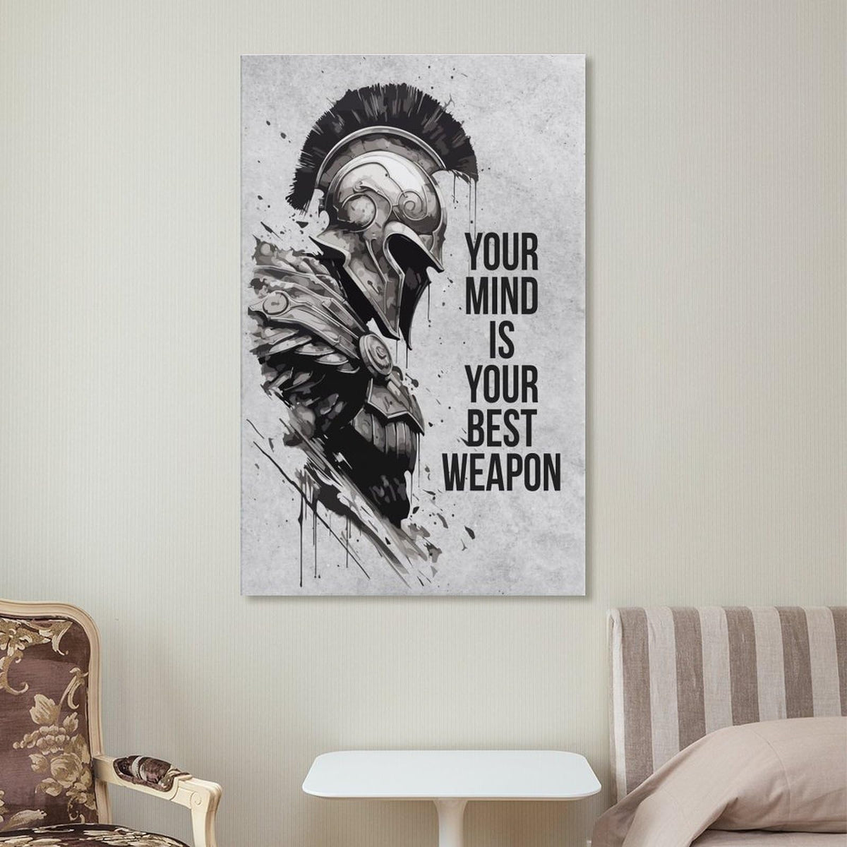 Motivational Quote Spartan Warrior Helmet Art Canvas Printing Wall Art Prints Wall Decor Posters Monochrome Minimalist Nordic Living Room Bedroom Office Gym Mindset Decor 16x24inch (style-39 / 16x24inch(40x60cm) Frame)