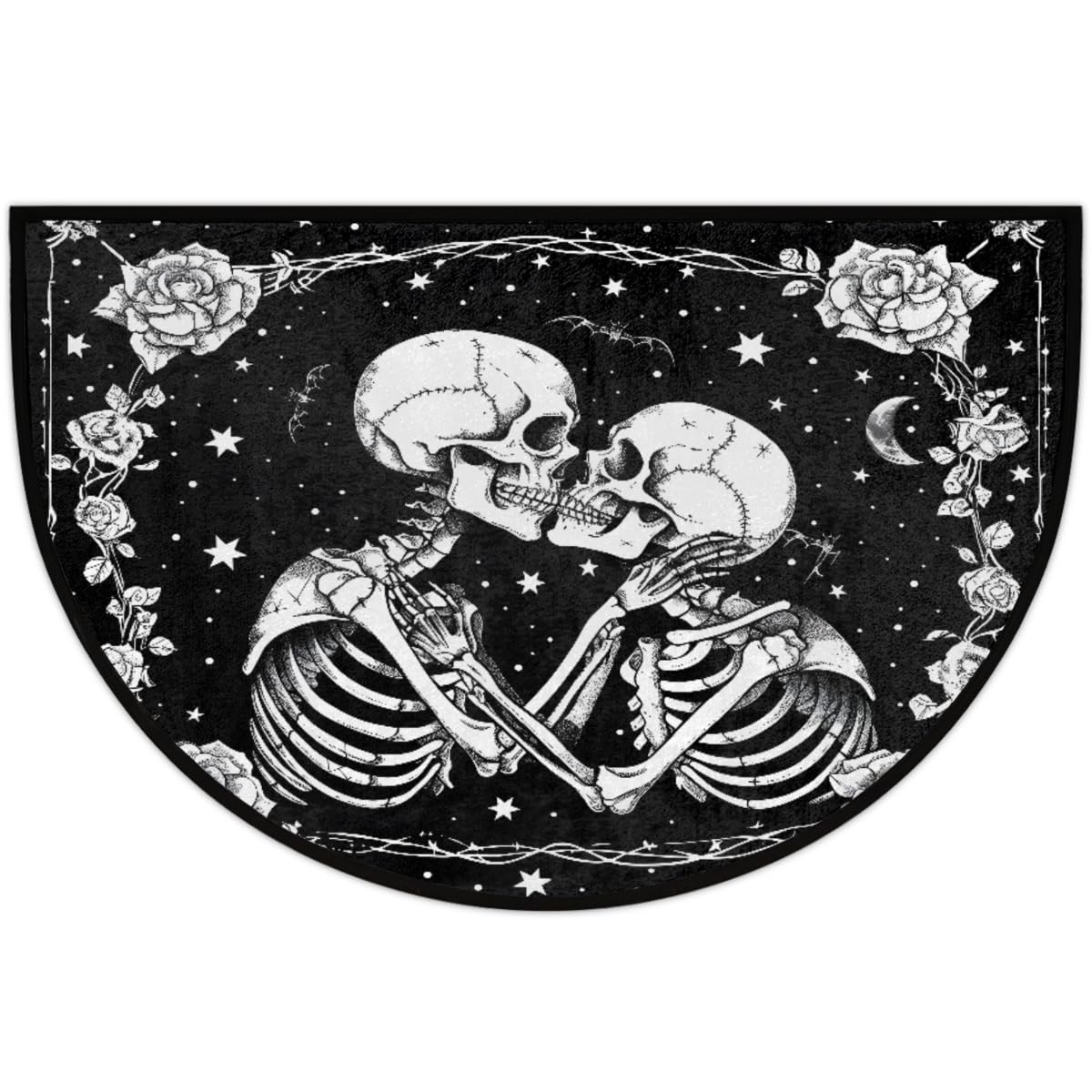 Half Round Doormat Halloween Skull Skeleton Goth Washable Semi Circle Rug Non Slip Absorbent Half Moon Rug Kitchen Floor Mat for Indoor Outdoor Bathroom Patio Front Welcome Fireplace Hearth (A01:halloween Skull)
