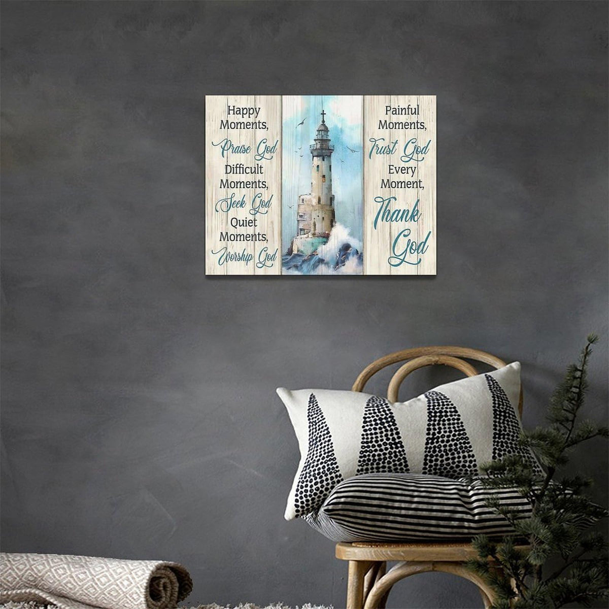 Lighthouse Wall Art Nautical Decor Ocean Coastal Canvas Painting Prints Christian Religious Quotes Pictures Wall Decor Modern Artwork Home Decoration for Bathroom Bedroom Living Room 16"x12" (Ocean Lighthouse / 16"L x 12"W)