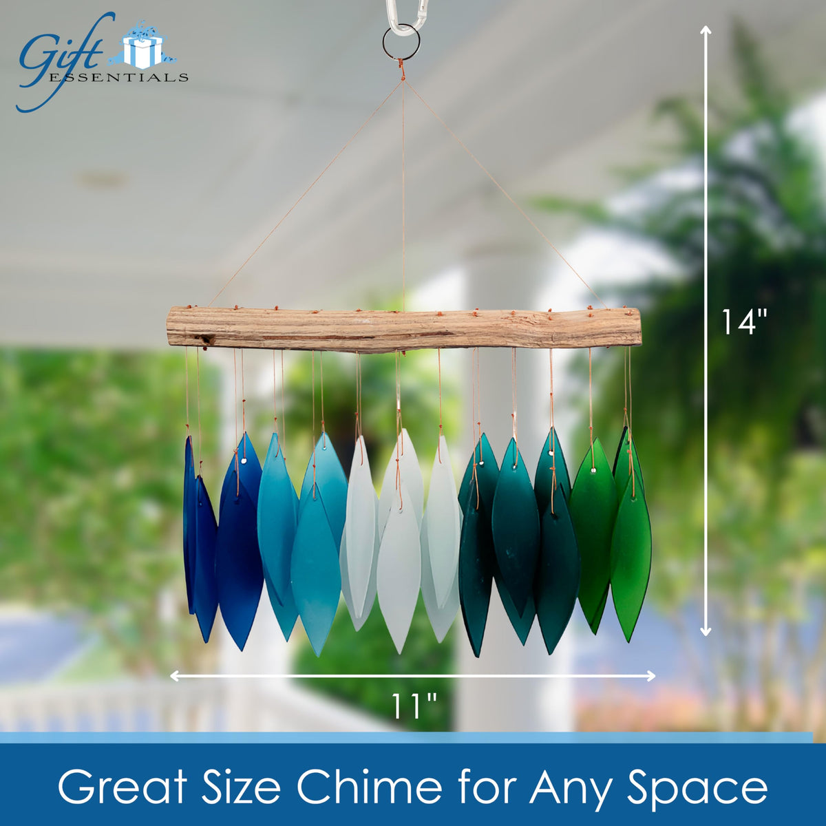 Blue Handworks Gradient Ocean Shades Glass Leaves Wind Chime (Gradient Ocean Shades)