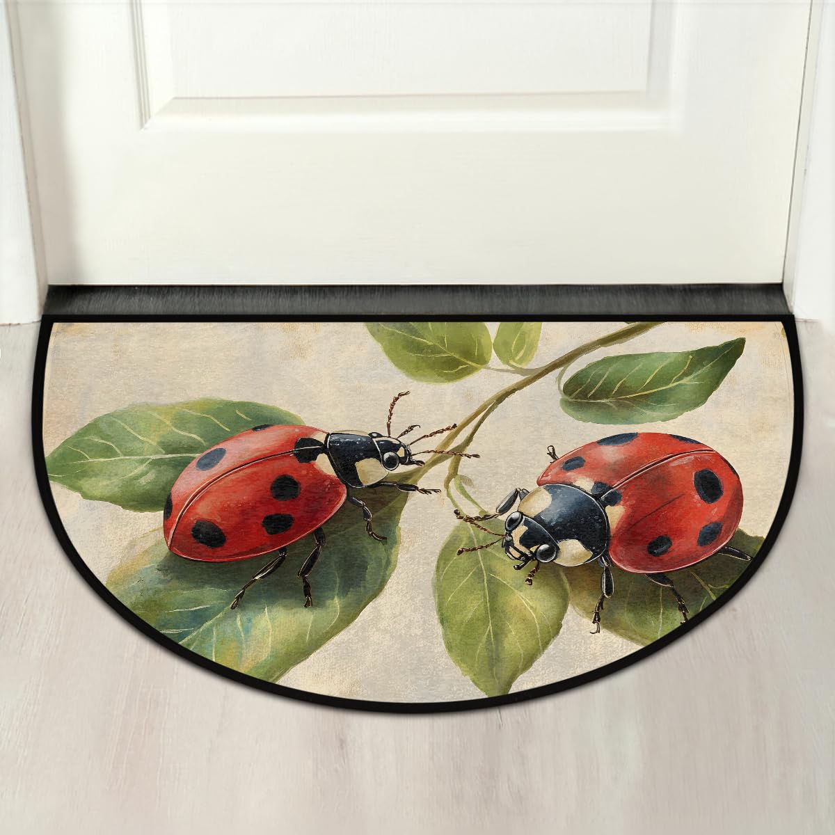 Ladybug Retro Animal Half Round Door Mat Non Slip Washable Semi Circle Area Rug Absorbent Soft Half Moon Rug Floor Mat for Indoor Outdoor Kitchen Bathroom Patio Front Door Mat Decor (Z11)