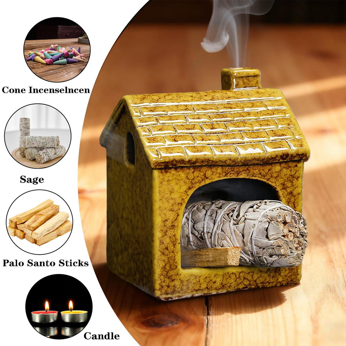 Ceramic Mini Chiminea Palo Santo Burner (Yellow)