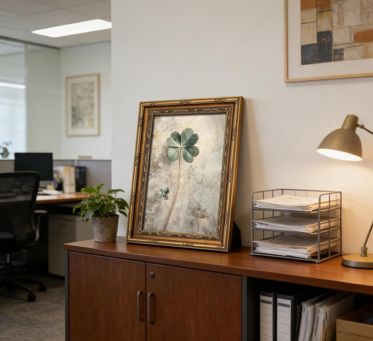 Vintage Green Botanical Canvas Wall Art (Lucky Clover / 11"L x9"W)