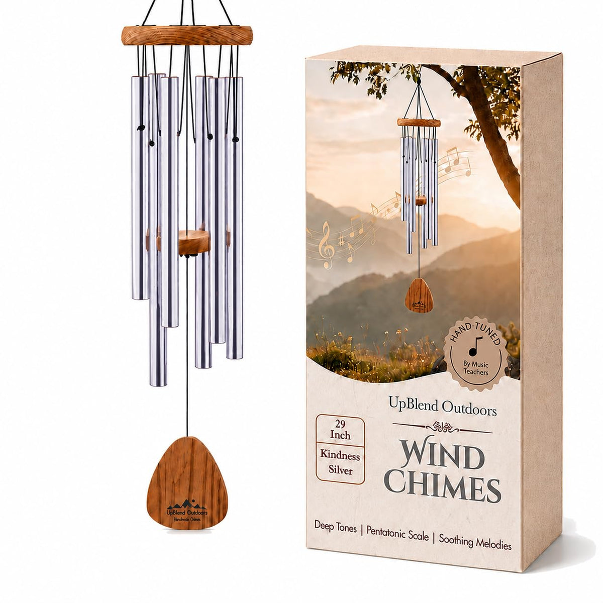 UpBlend 29" Silver Aluminum Wind Chimes for Outside (29")
