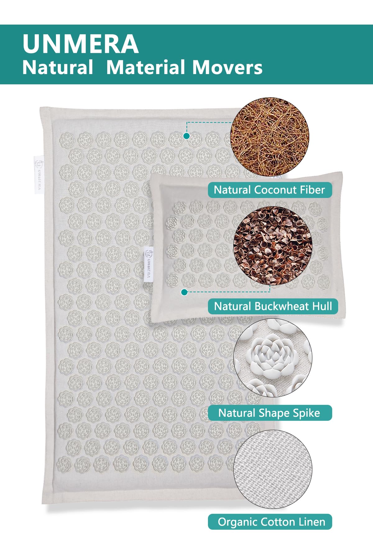 Acupressure Mat and Pillow Set (Linen Grey)