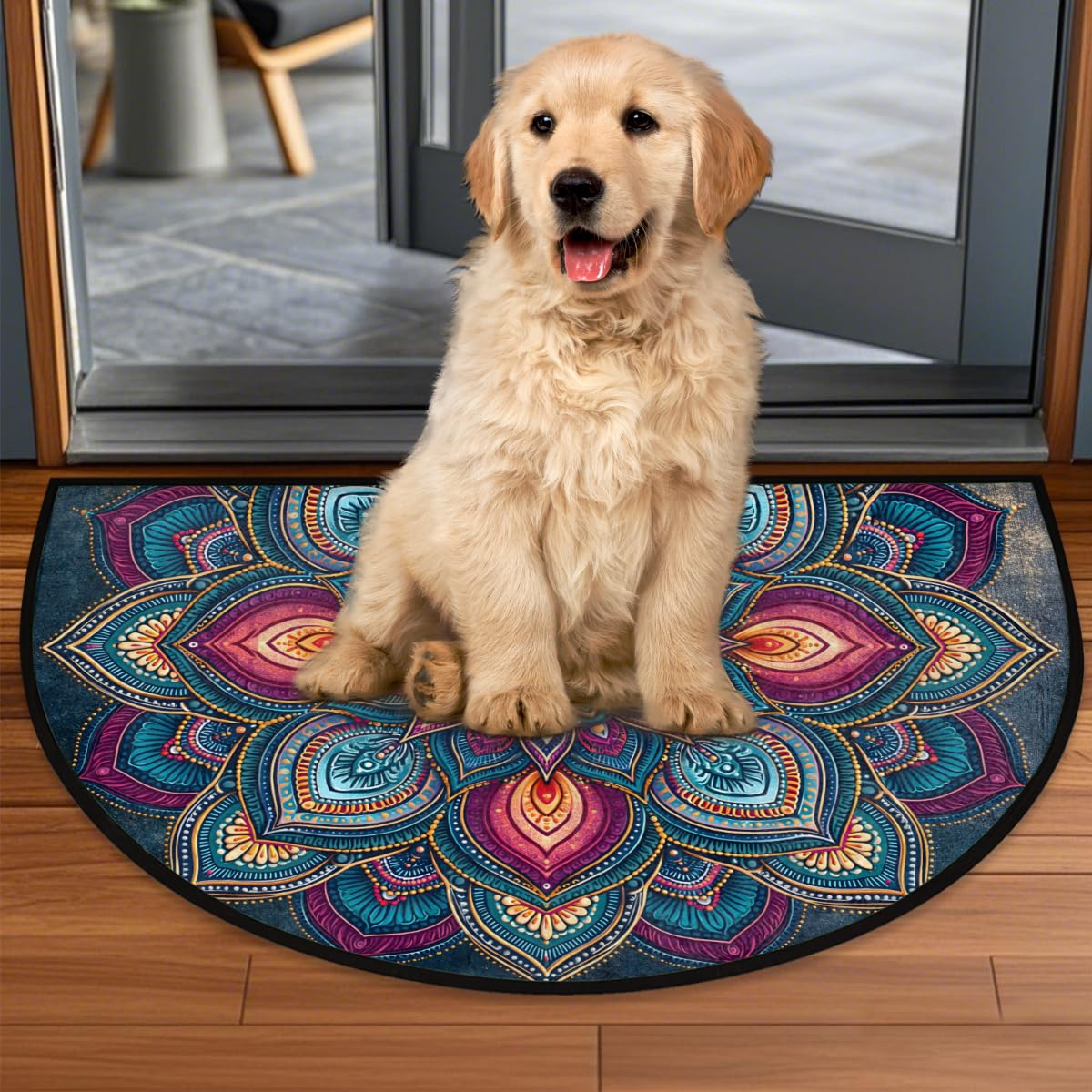 Mandala Half Round Door Mat Semi Moon Rug Fireplace Carpet Area Rugs (Z:color:67)