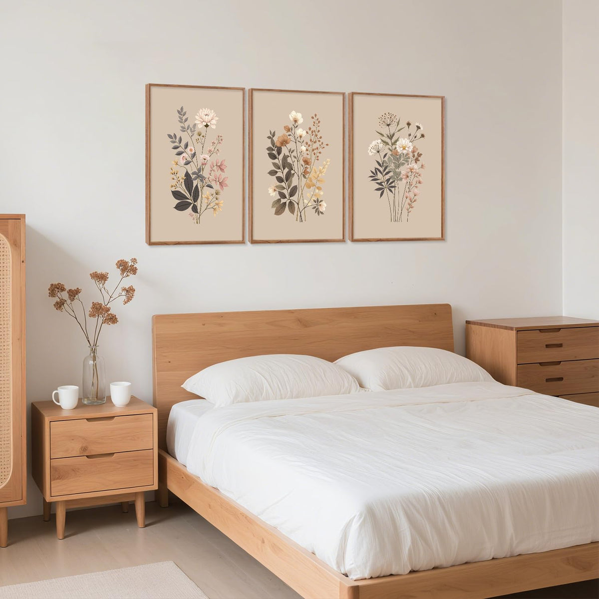 Botanical Flower Framed Canvas Wall Art Set (Retro Flower / 24"L x 36"W)
