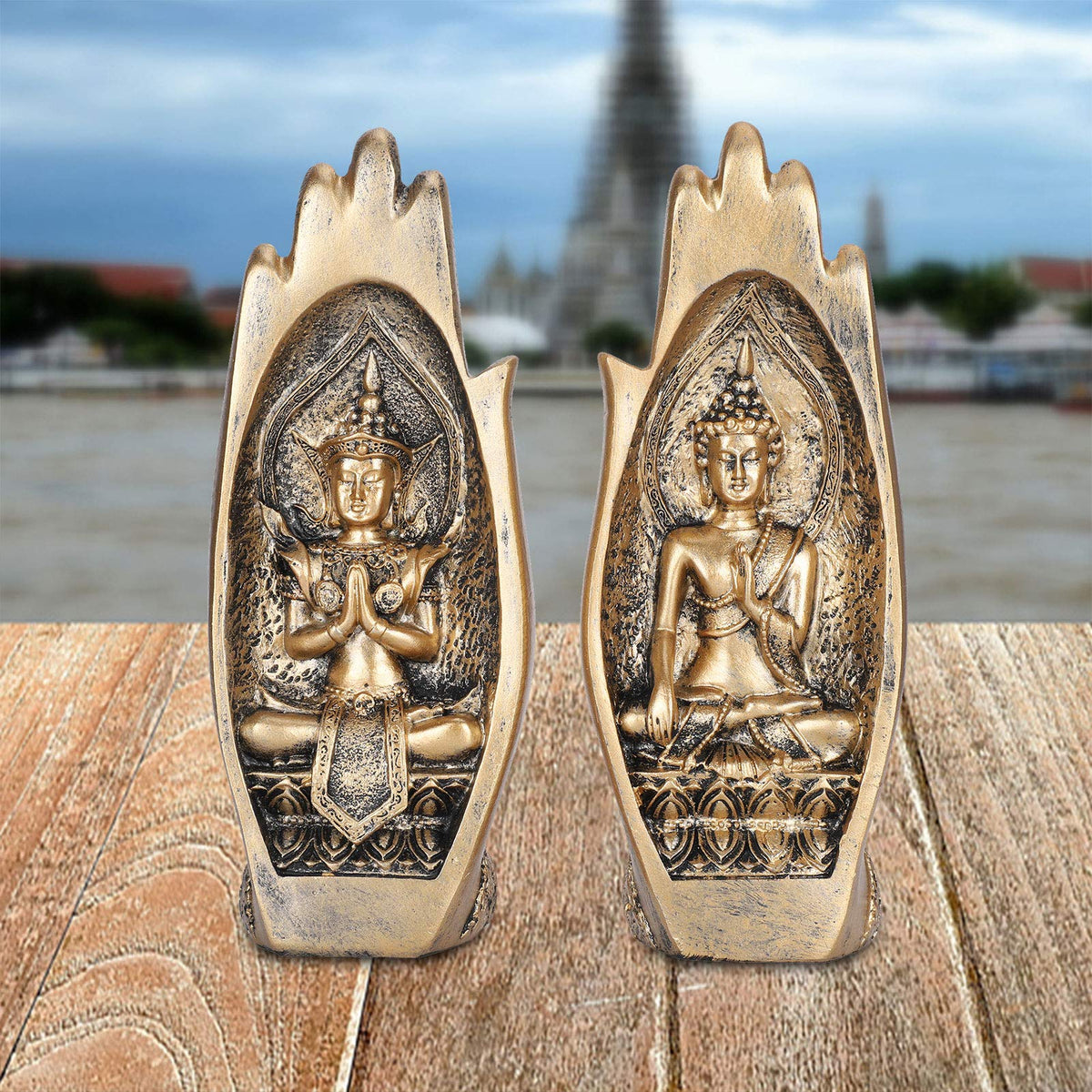 Buddha Hand Statue Set 2Pcs (Gold)