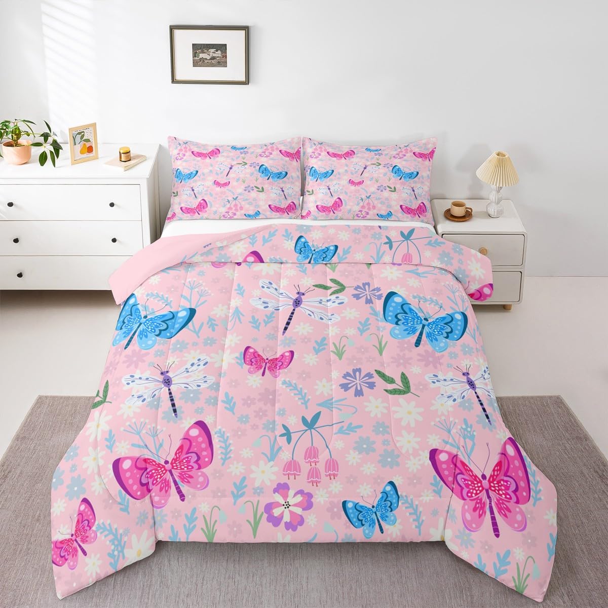 Butterfly Kids Comforter Set Queen Size for Kids Boys Girls (Multi 811 / Queen)