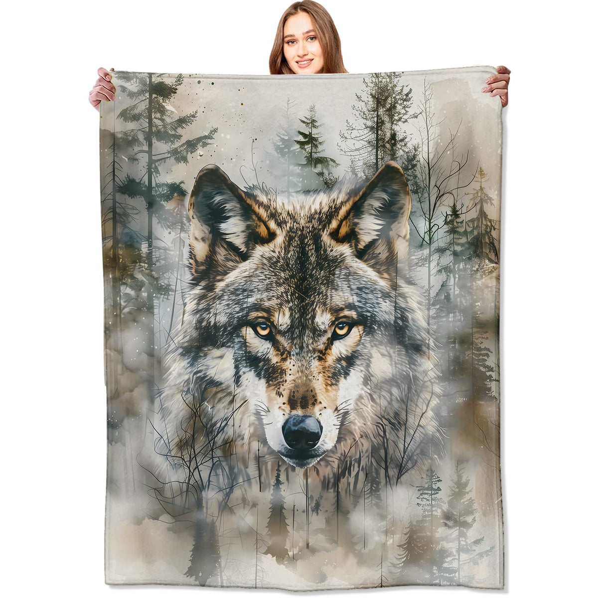 Cool Wolf Blanket Majestic Forest Throw Blankets (50x60in / Wolf)