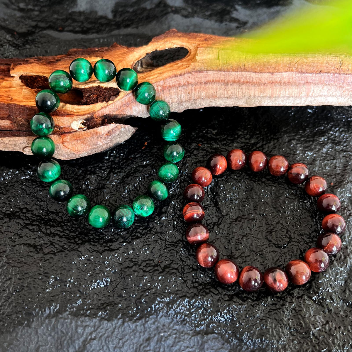 Natural obsidian bracelet (10mm Tiger Eye (Brown+Green )-2 Pcs)