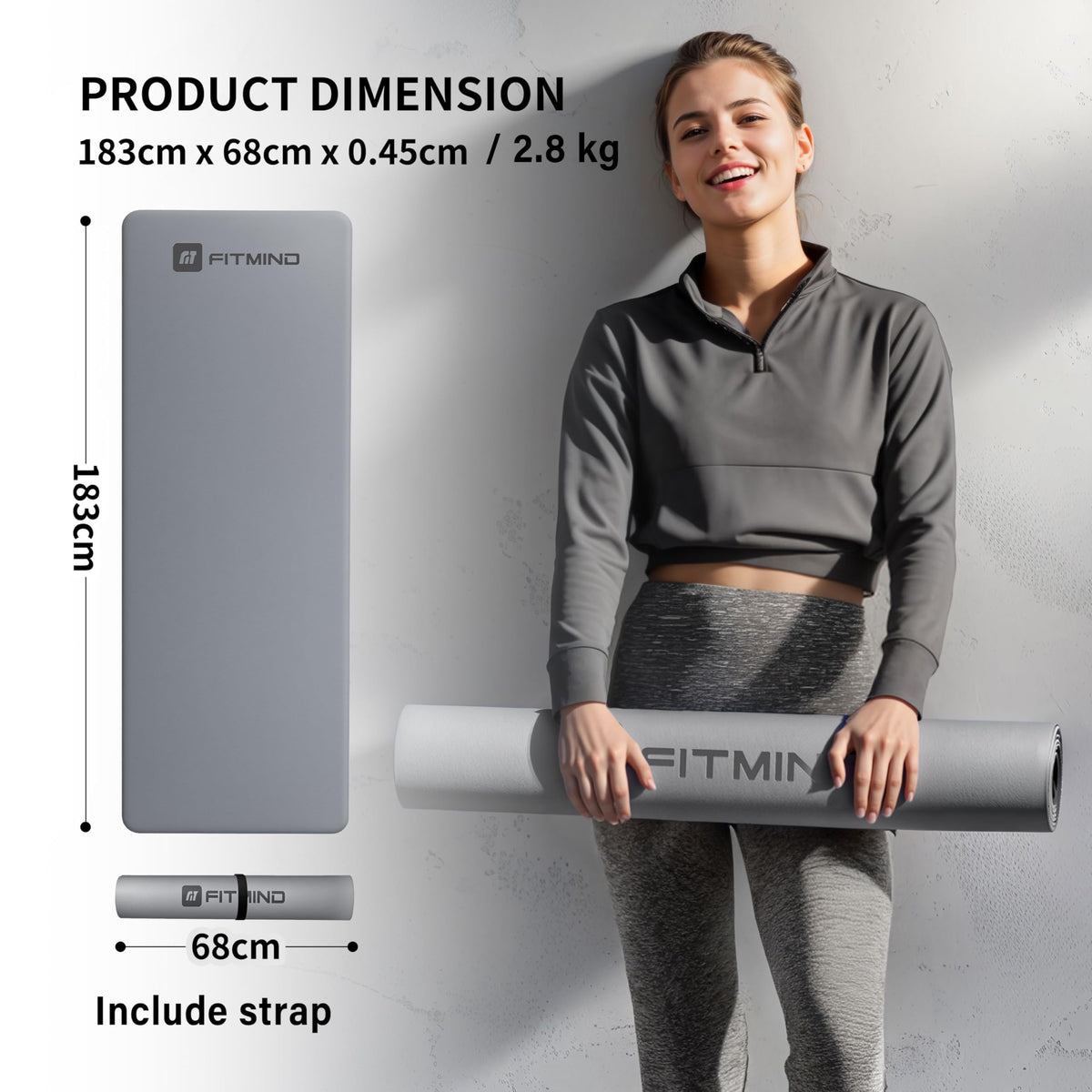 Professional PU Rubber Yoga Mat (gray)