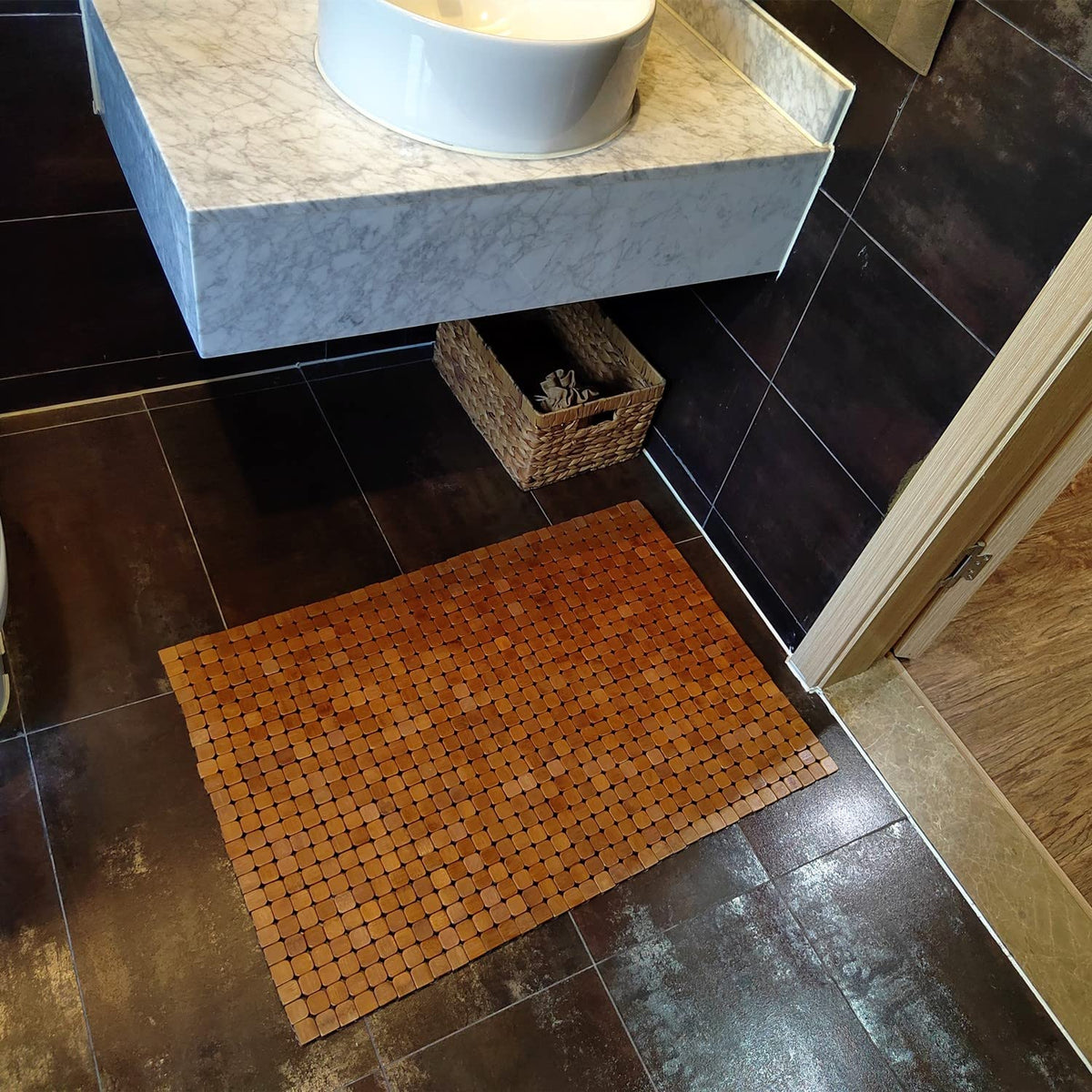Bath Mat Wooden Bathroom Rug Rayon Derived from Bamboo 23.6"x 35.4" (35.4" x 23.6" (Rectangular))
