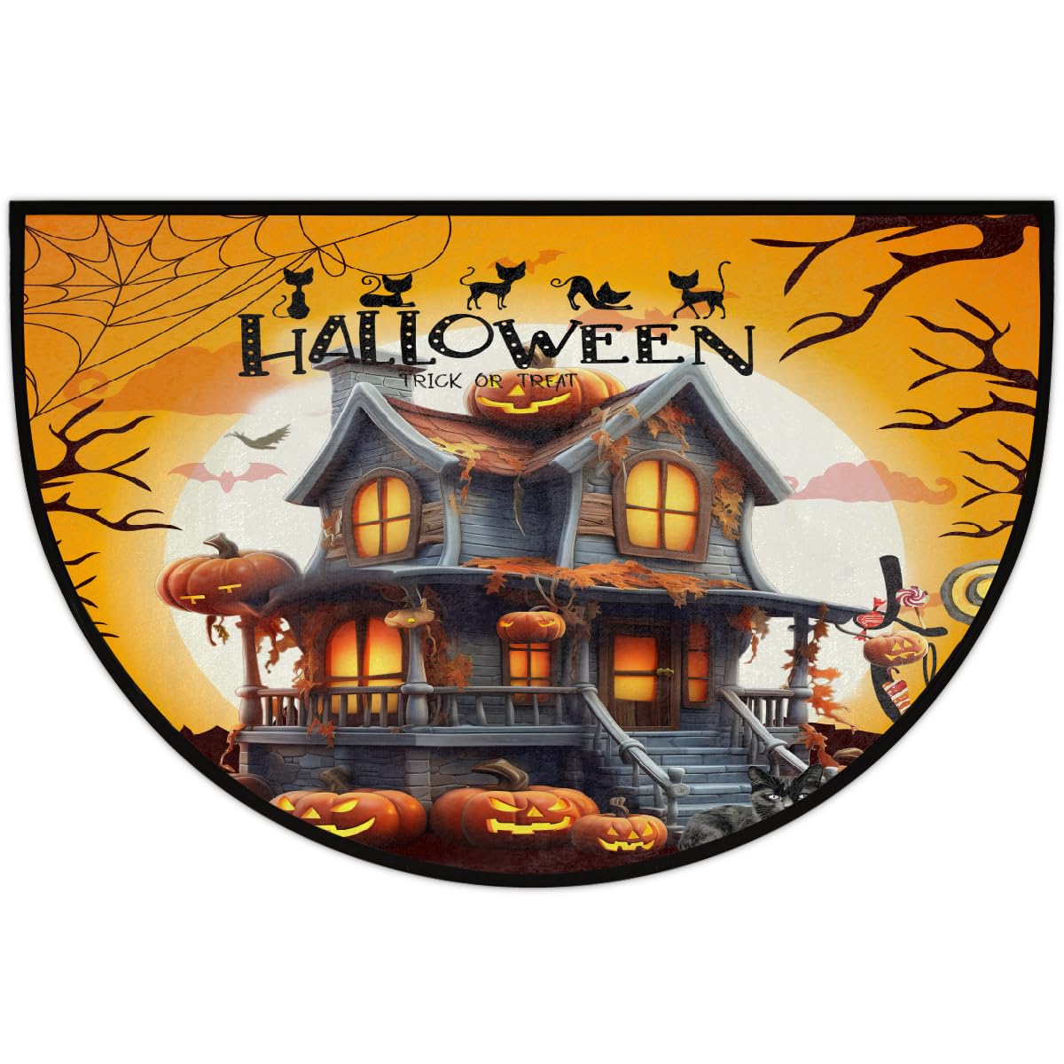 Halloween Half Round Doormat Non Slip Half Moon Rug Outdoor Welcome Mat (B 031)