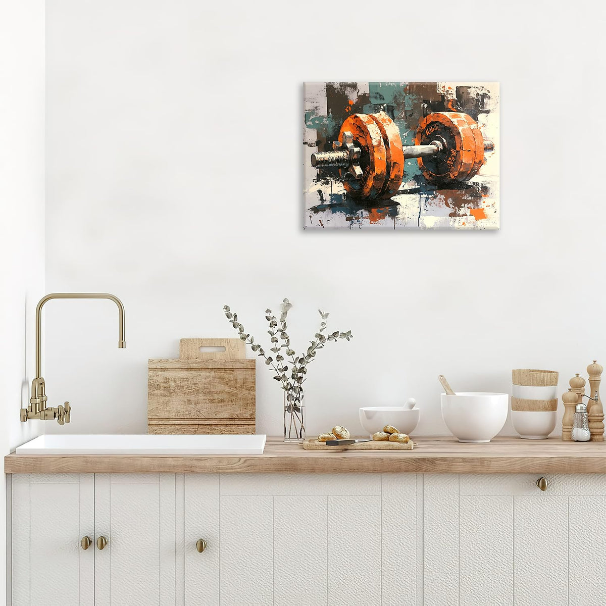 Dumbbell Canvas Wall Art Fitness Print Painting Framed ArtWork 16"x20" (Dumbbell / 20"L x 16"W)