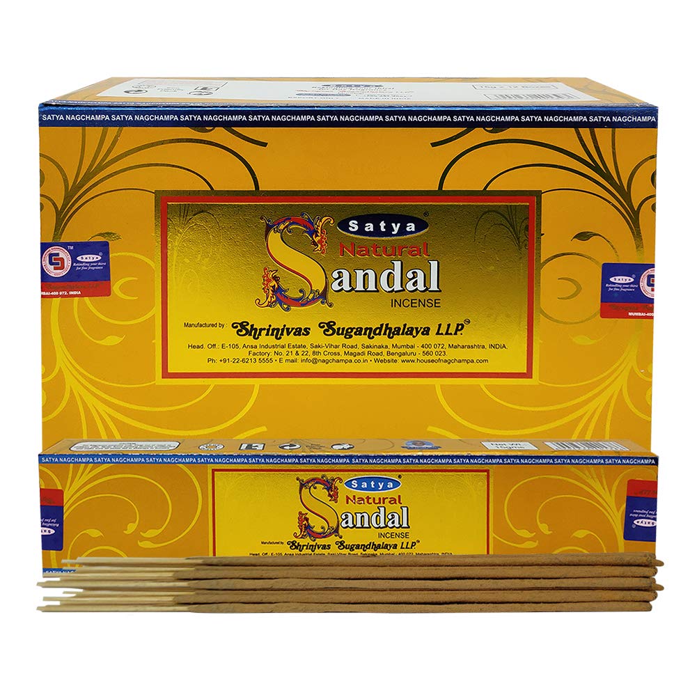 Natural Sandal Incense Sticks and Incense Stick Holder Bundle Insence Insense Satya Incense (Natural Sandal 15g - Pack of 12)
