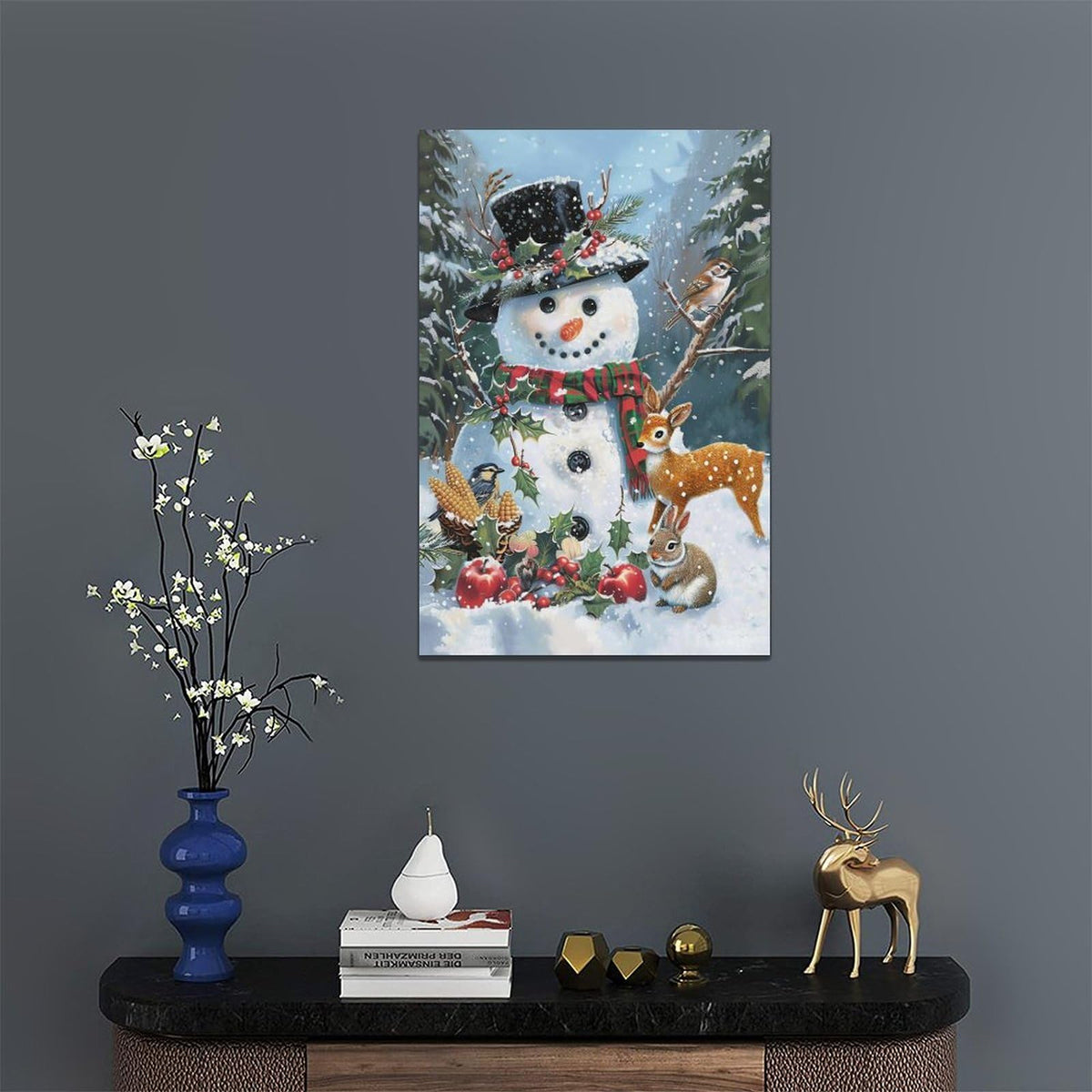 Snowman Wall Art Winter Pictures Christmas Canvas Wall Decor Snowman Painting Home Modern Artwork Decorations Framed for Living Room Bedroom Bathroom Office 16 x 24 inch (16" x 24" / Snowman)