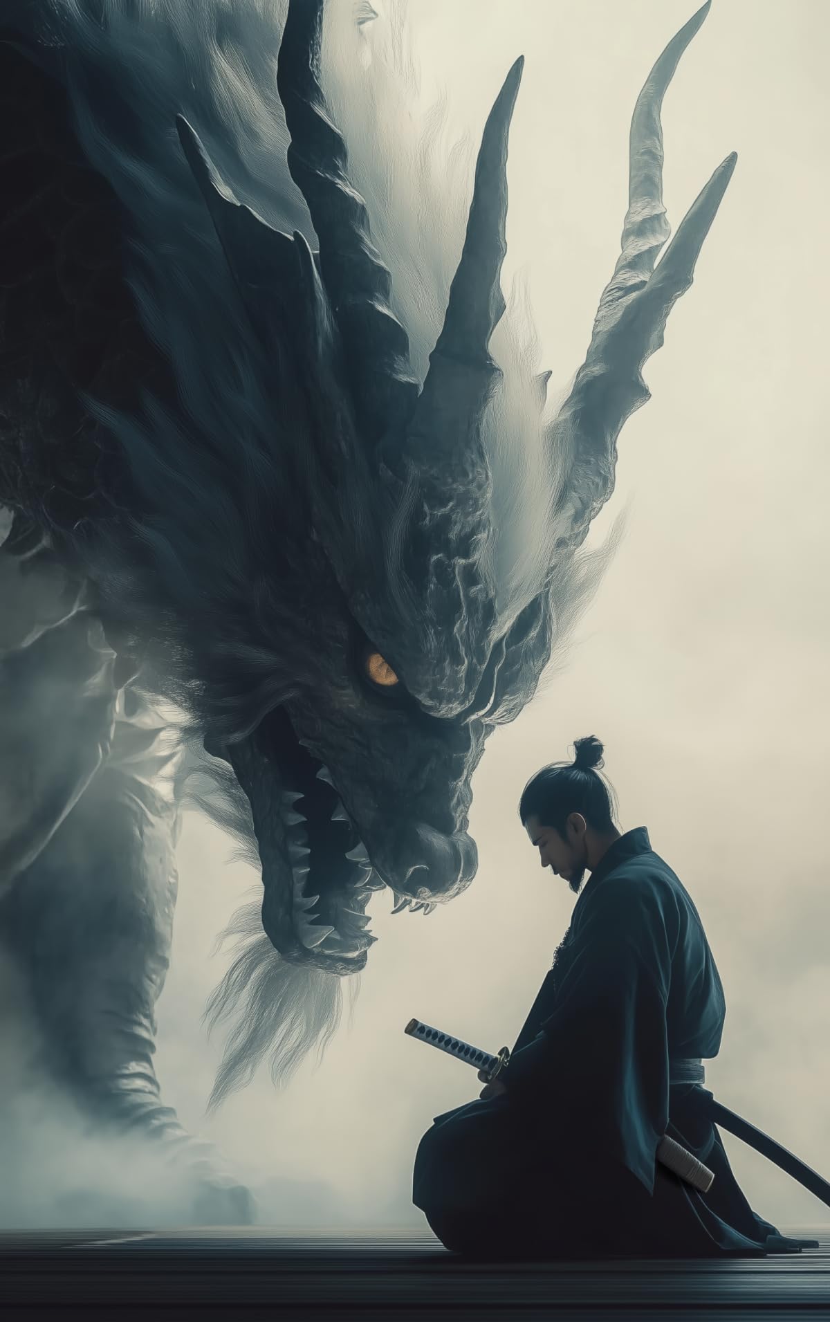 Blue Robe Samurai & Blue Dragon Canvas Wall Art (24"L x 36"W / Samurai7)