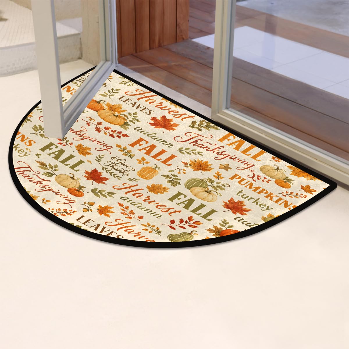 Fall Pumpkin Half Round Mat Non Slip Semi Circle Rug Outdoor Welcome Mat (Z-105)