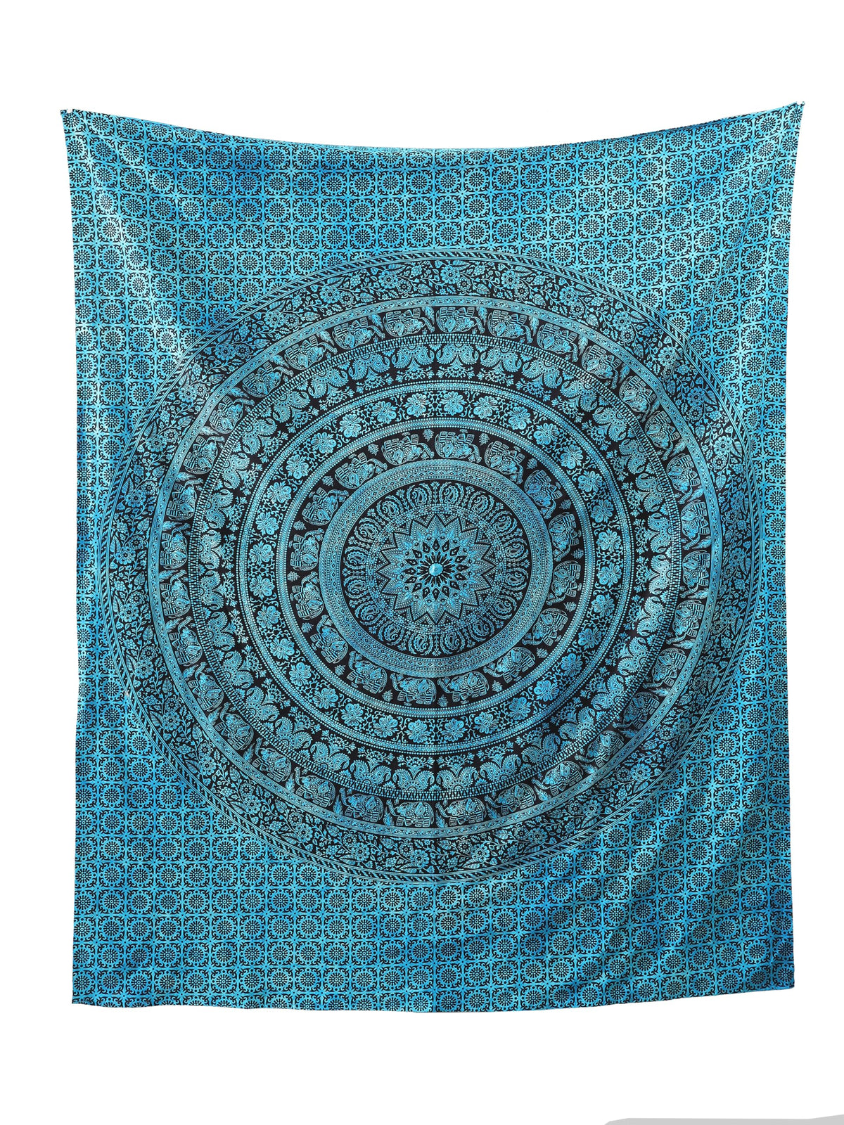 Mandala Hippie Tie dye Psychedelic Elephant Tapestry Wall Hanging (60"L x 54"W / Tarqouise)